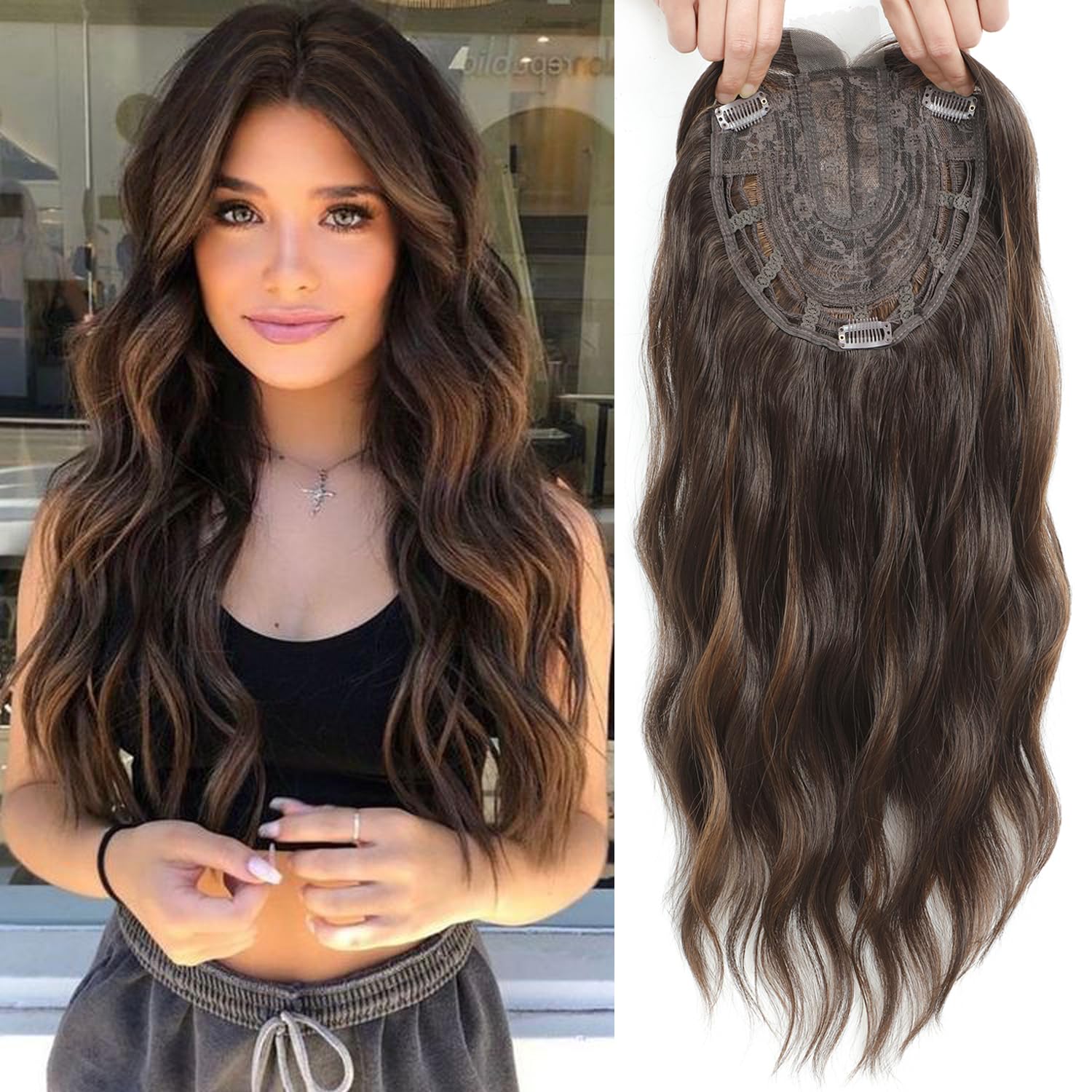 Wavy Hair Topper 20" Hair Toppers for Women with Thinning hair Synthetic Hair toppers for Women, Wigs & Accessories