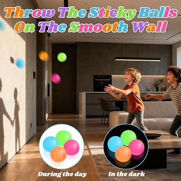 4Pcs Glowing Sticky Balls, Valentines Day gifts for Him Her,Squishy Stress Ball,Sticky Balls for Ceiling,Glow in the Dark Balls,Squeeze Toys for Adults,Valentines Day Gifts for kids