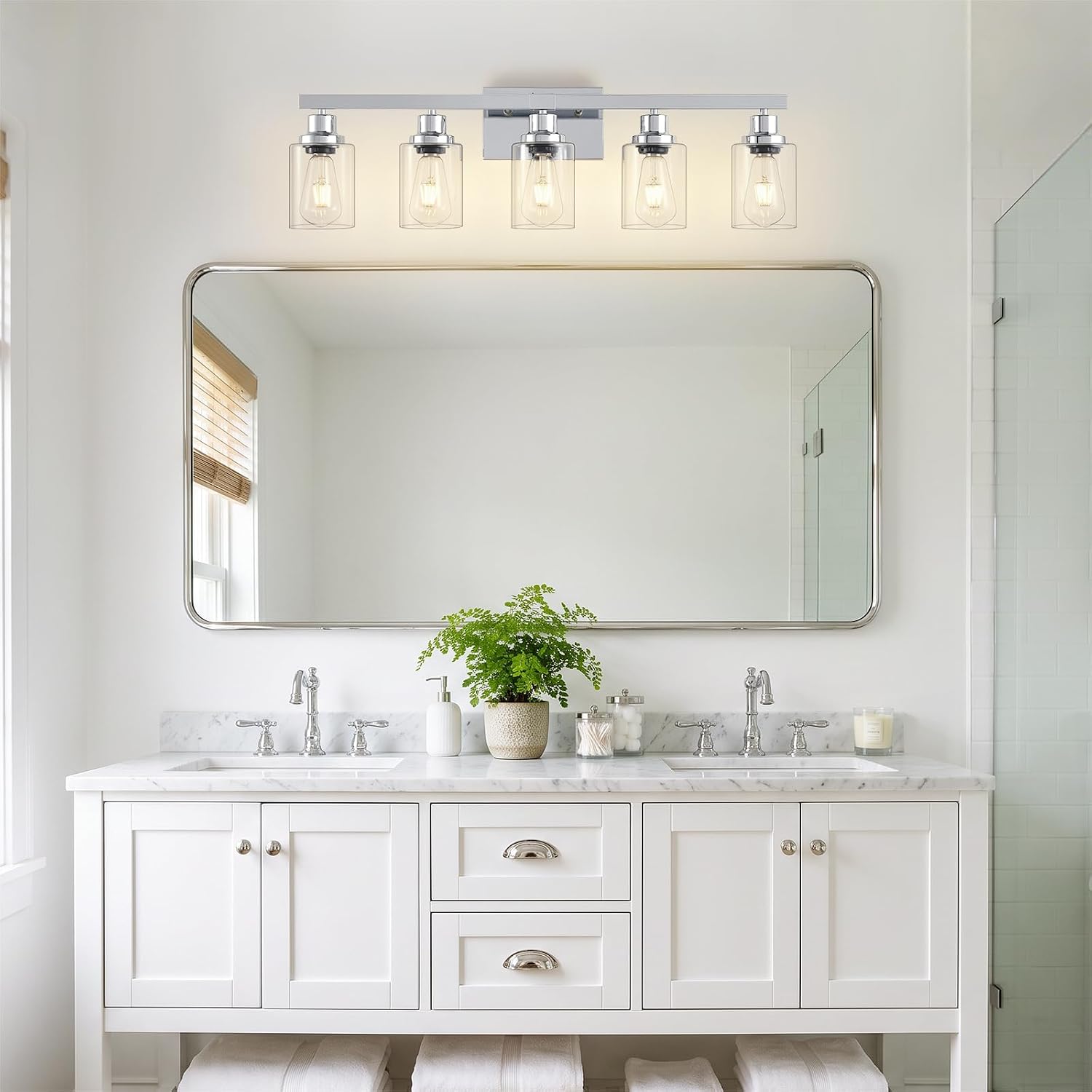 DIKADIA 5-Light Chrome Bathroom Vanity Light Over Mirror 30" Bathroom Light image 3