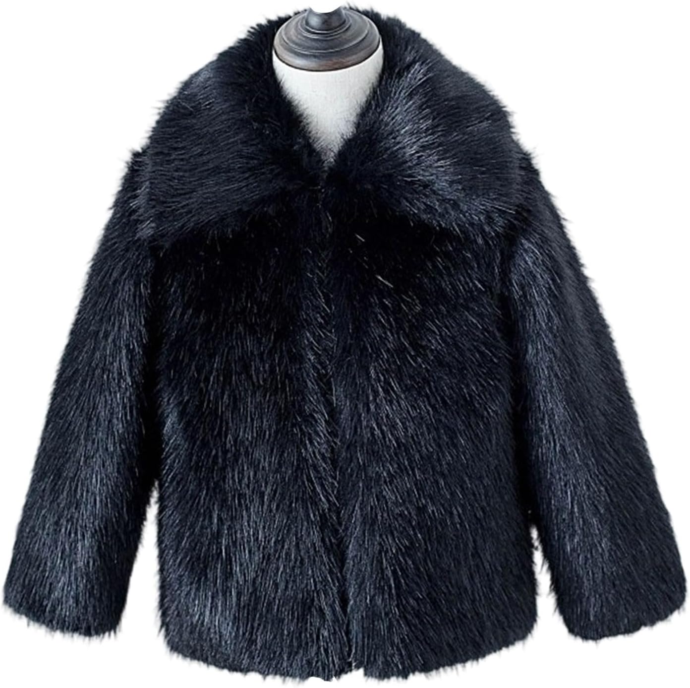 Kids Faux Fur Coat Girls Winter Fluffy Thick Warm Lapel Collar Open Front Jacket Soft Long Sleeve Shaggy Outerwear