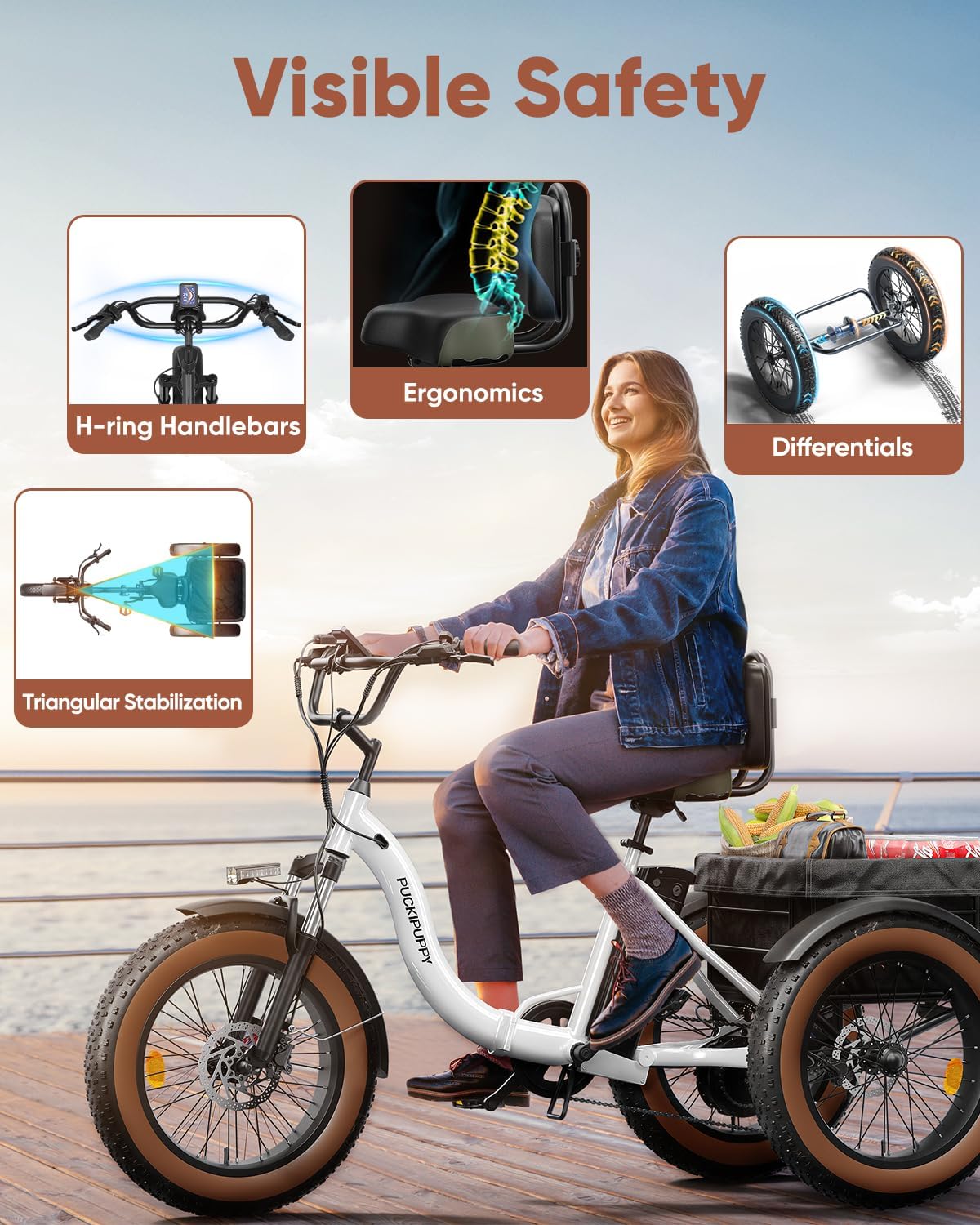 Electric Tricycle for Adults, 55 Miles Range Cargo Tricycle with Large Basket, 960W Max Rear Motor Electric Trike with 48V 648Wh Battery, 20" 6061 Aluminum Folding Ebike Frame, 25MPH 3 Wheel Alaskan