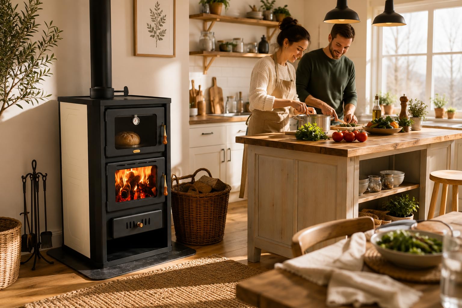 Stufa a legna 5+15 kW con forno e serbatoio di ritorno Prity FGW15