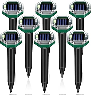 Mole Repellent Solar Powered, 8 Pack Ultrasonic Gopher Vole Repellent Outdoor, Waterproof Sonic Spikes Get Rid for Squirrel, Rat, Mice, Rodent, Skunk Repellent for Lawns Yard