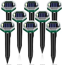 8 Pack Mole Repellent Solar Powered Gopher Snake Repellent for Yard Lawn Garden, IP65 Waterproof Ultrasonic Deterrent Stakes Get Rid for Vole, Groundhog, Squirrel, Rat, Mice, Rodent, Skunk Repellent