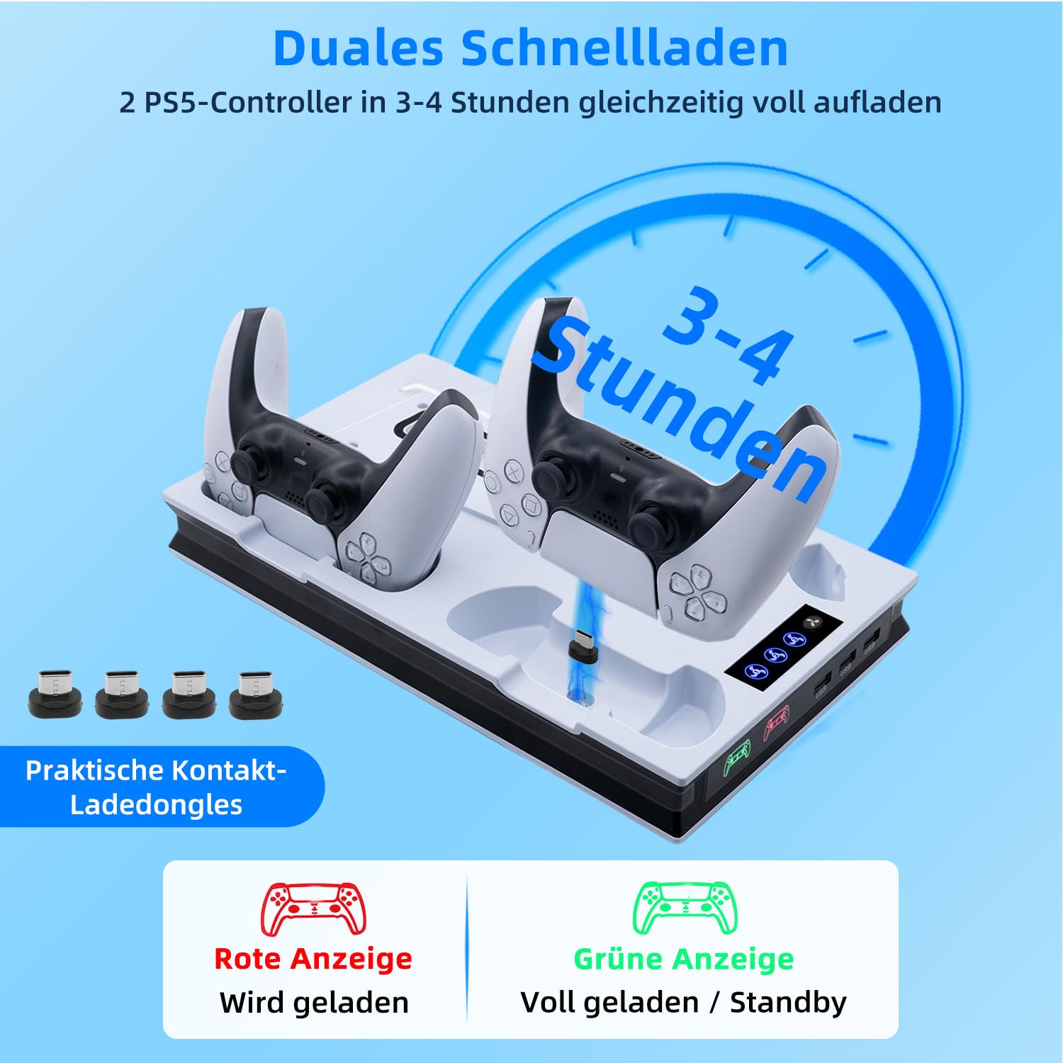Mcbazel PS5 Pro/ PS5/ PS5 Slim Ladestation Ständer mit 3 Stufig Lüfter und Licht, PS5 Ständer Controller Ladestation LED Standfuß mit Magnet für PS5 Pro/PS5 /PS5 Slim UHD/Digital Edition - Weiß