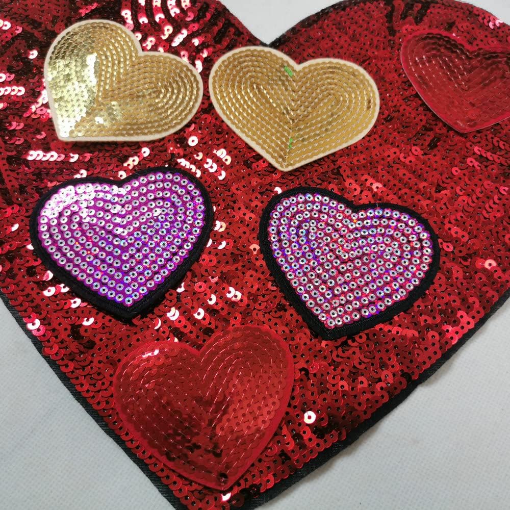 7 Pieces Red Sequin Love Patch Applique Embroidery Flower Iron On Patches Sequins DIY Craft Clothing Textiles Decoration (Color 6)
