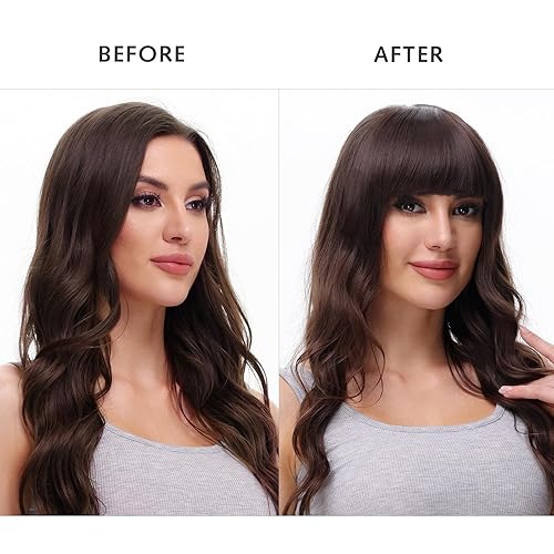 Miniatura 5 de EMERLILY Extensiones de cabello con clip, de cara frontal plana, flequillo, con sienes, piezas de pelo sintético para mujer
