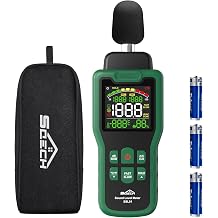 Decibel Meter, SQECH 30-130dB Sound Level Meter with Temperature & Humidity, SPL Meter with Color Backlit Display, A/C Weighted, dB/SONE Unit, FAST/SLOW Response, MAX/MIN, Data Hold, for Home/Factory
