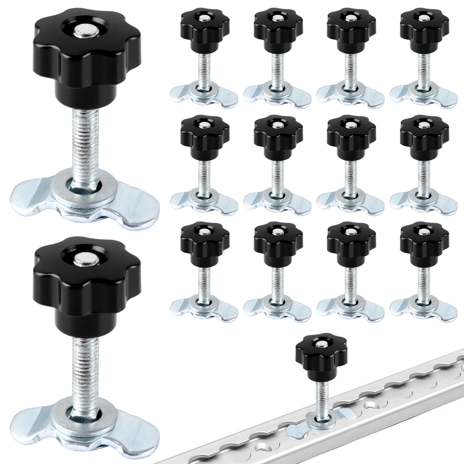STARVAST Lot de 14 raccords à vis pour rail d'arrimage Airline - M8x20 Poignée terminale avec vis à tête en étoile pour sangles d'arrimage 500 daN Galvanisé Embout d'arrimage Airline