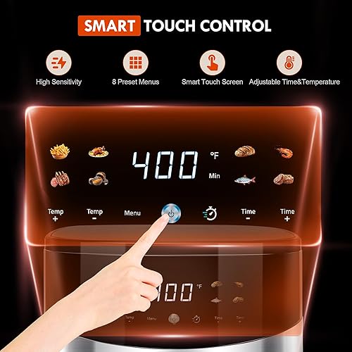 Miniatura 2 de Freidora de aire digital inteligente de 6.5QT, ventana visual, 8 recetas preestablecidas para comida rápida y fácil, aperitivos, postres, plato