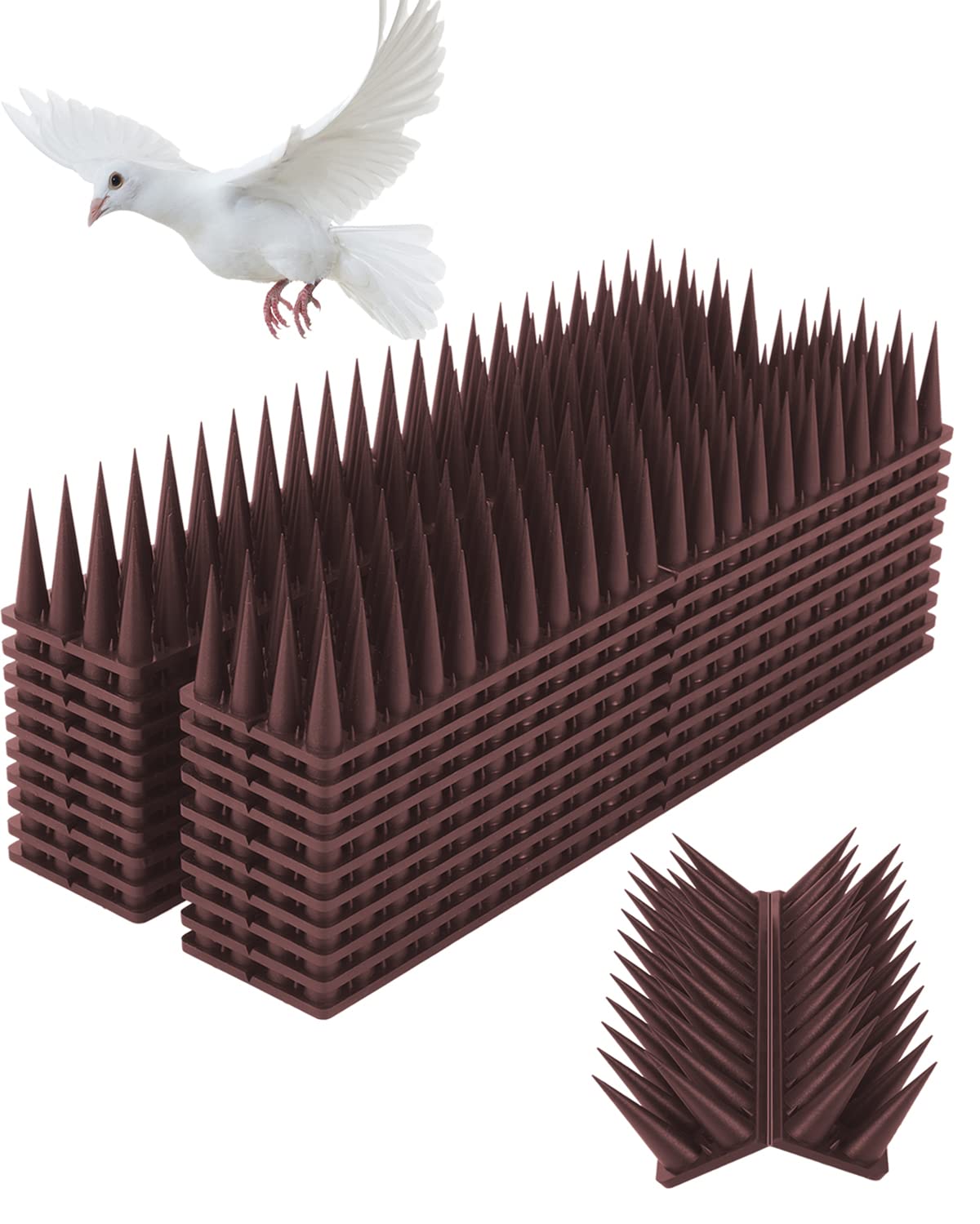 Bird Spikes for Outside, 20 Pack Bird Spikes, High Thorn Bird Deterrent Spikes, Pigeon Spikes for Small Bird Robin Raccoon, Easy Installation Bird Defender Spikes use for Fence Balcony Building