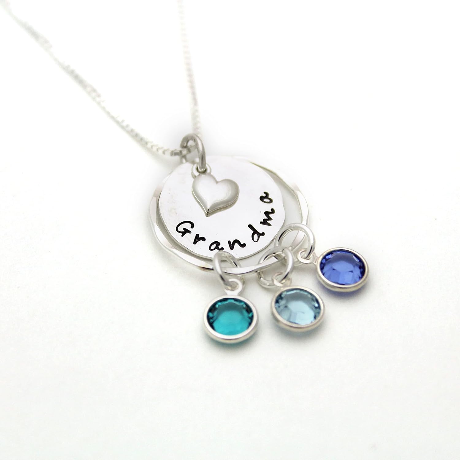 Personalized Grandma Necklace - Custom Birthstone Charm Colors - Engraved Disc - Grandmothers Christmas Gift - Mother's Day Gift - in Sterling Silver - Image 6