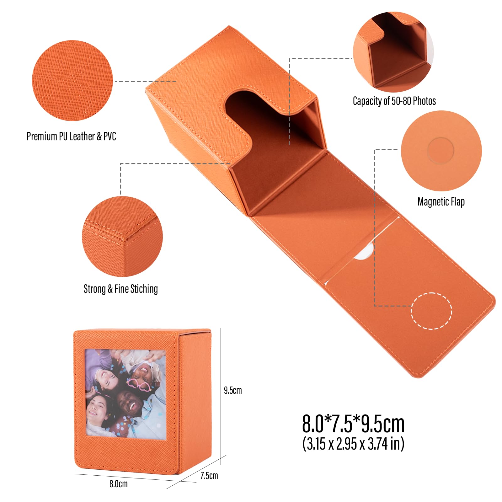 Étui de Rangement pour Films Instax Square, pour Support Photo Instax Square - Boîte Photo pour Fujifilm Instax Square (86x72mm) SQ1 SQ20 SQ40 SQ10 SQ6 SP-3 - Marron