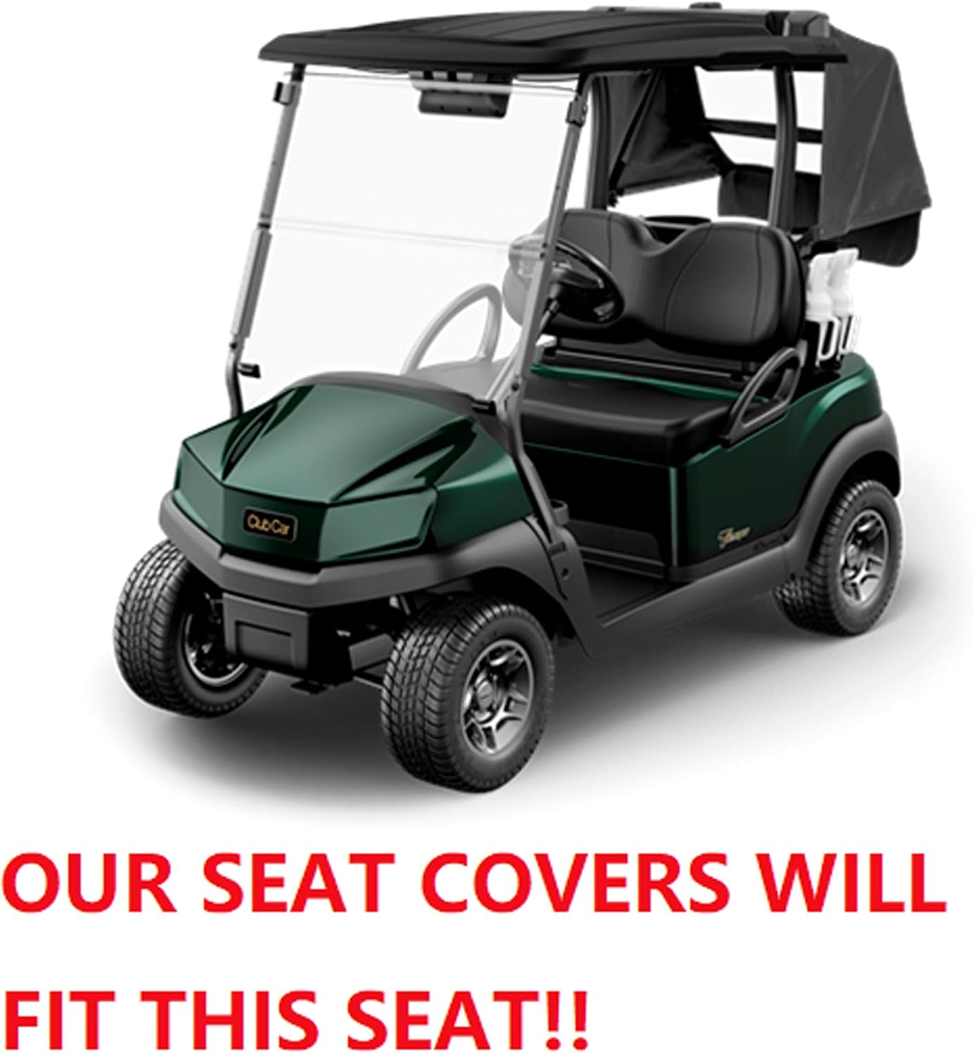Huskey 2PC Golf Cart Front Seat Covers for Club Car Precedent 2004+/Tempo 2017+ G&E Models Custom Two-Tone White/Lime Green Color with Lime Green Piping, Marine Grade Vinyl, Staple On Design