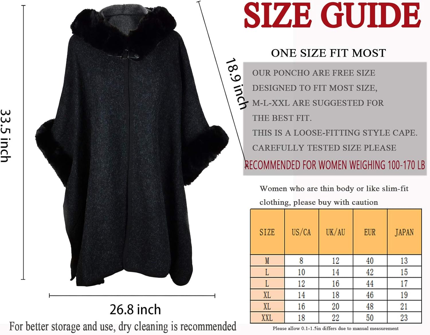 Women's Hooded Cloak Faux Rabbit Fur Cape Wrap Wool Coat Cardigan Poncho Warm - Image 4