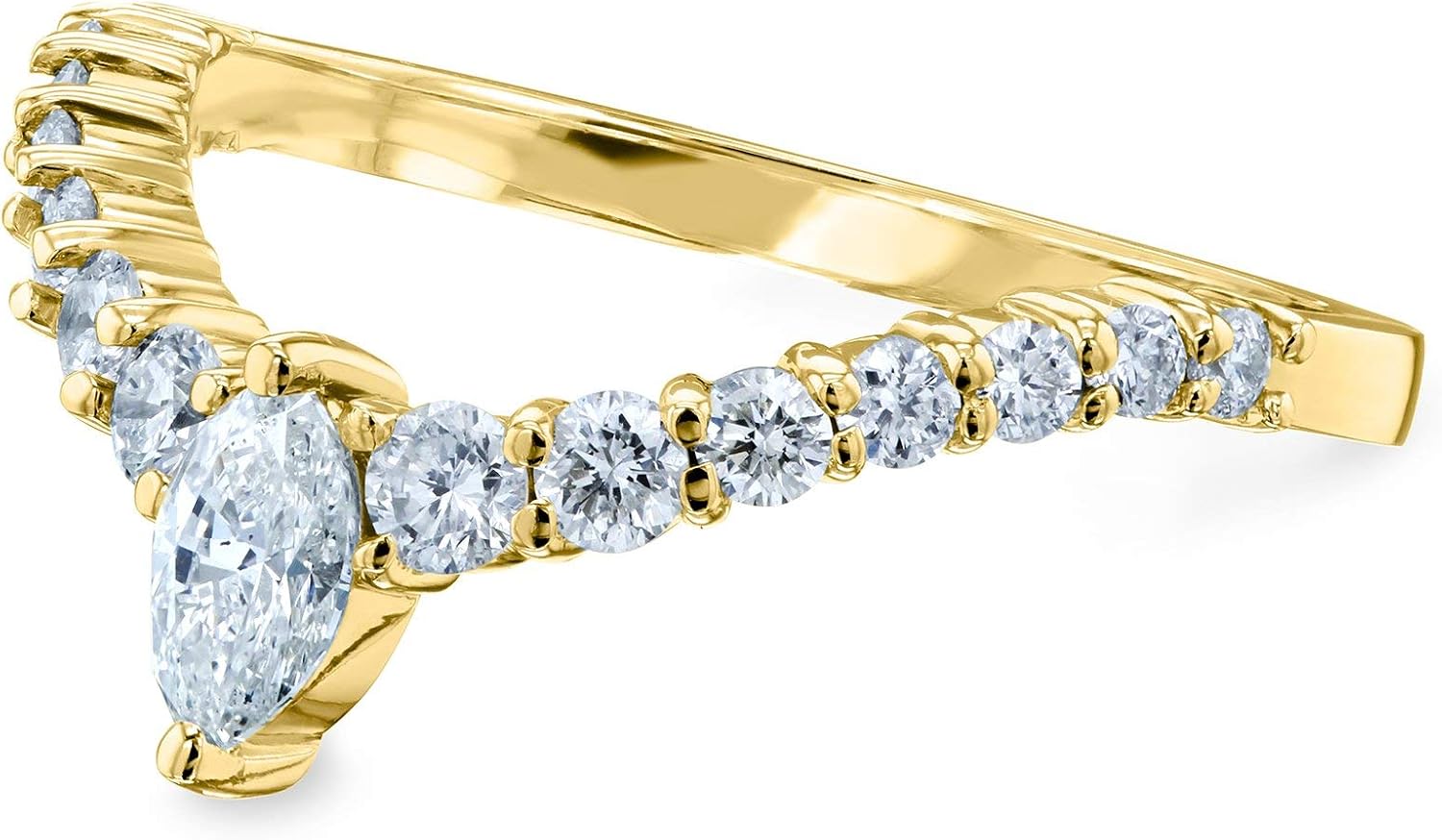 Kobelli Chevron Marquise Point Diamond Ring Ladies Wedding Band 1/2 CTW 14k Yellow Gold, 10.5