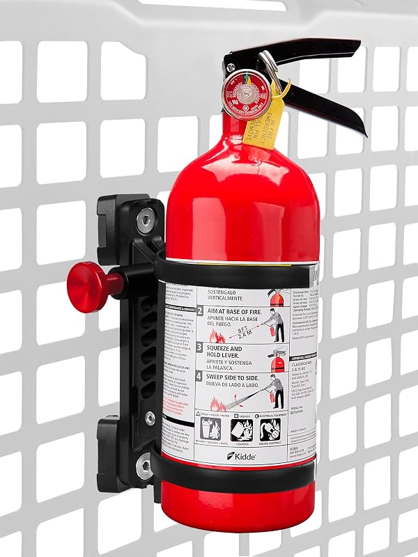 El soporte para extintor de incendios de panel MOLLE se adapta a orificios de ranura para paneles de 1 a 2 pulgadas | Soporte de liberación rápida para extintor de incendios de auto con 4 abrazaderas ajustables para vehículos, camiones, Jeeps, accesorios MOLLE Panle