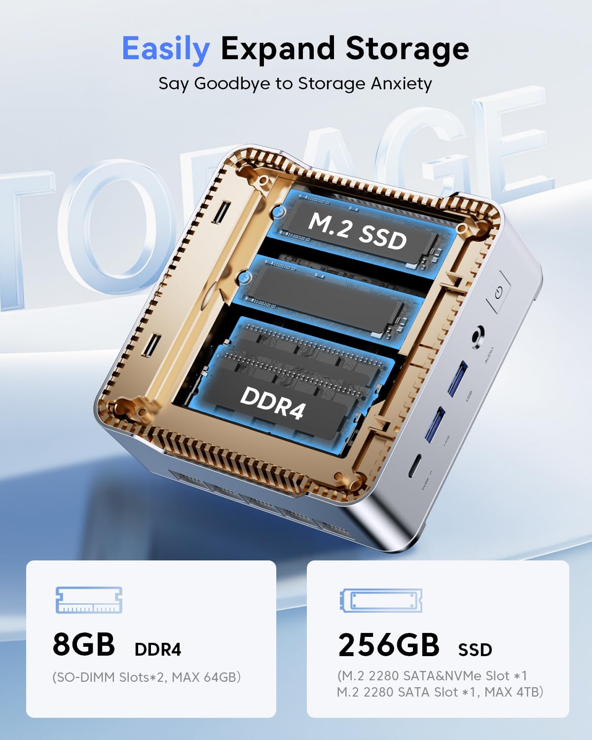 NiPoGi Pinova P2 Mini PC AMD Ryzen R2544 W-11(Defeat 3500U/i3-10110U/R2514,fino a 3,7GHz),8GB DDR4 256GB SSD Mini Computer,4K@60Hz Triple Display con Radeon Vega 8 Grafik, per Ufficio/Casa/Affari