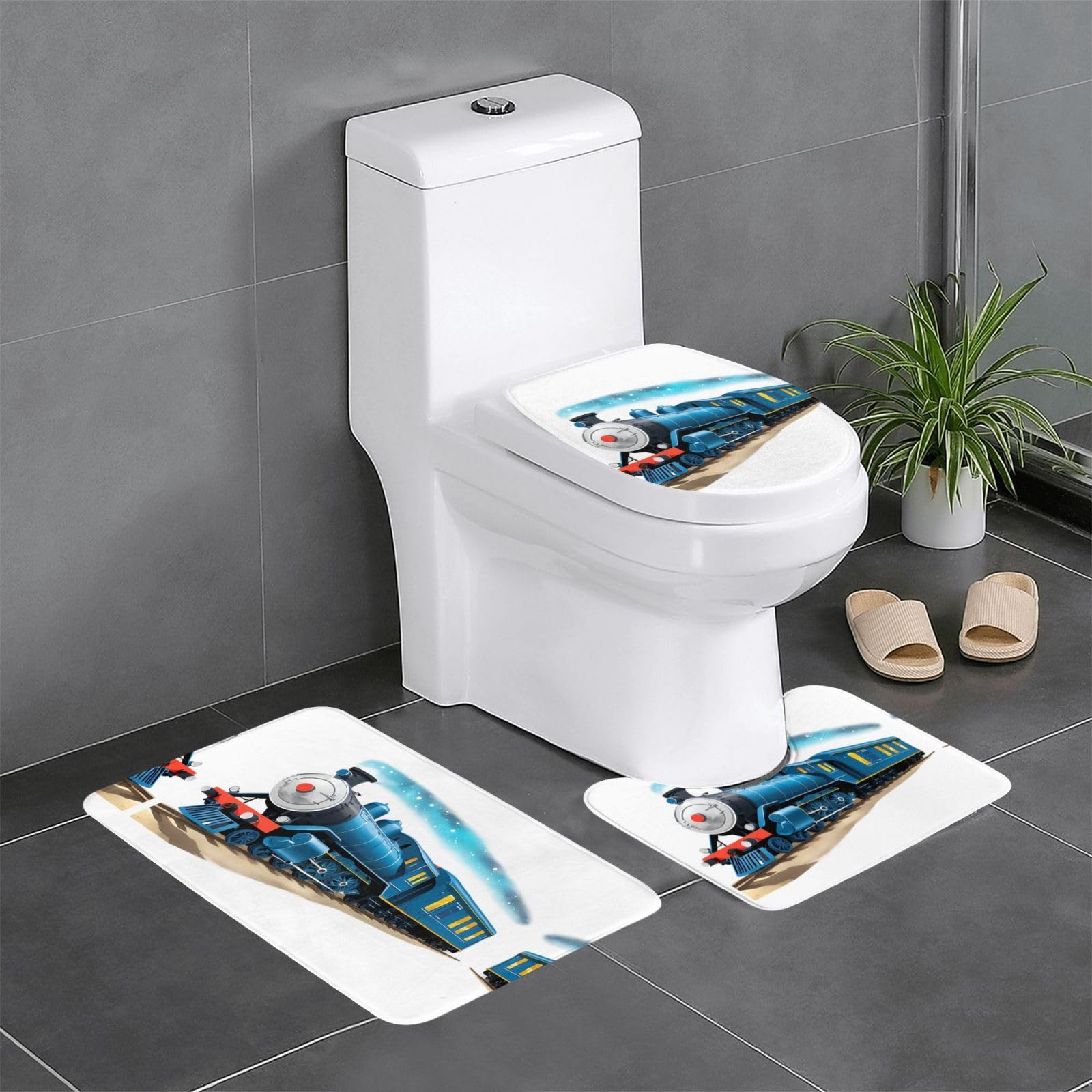 Tapis de salle de bain pour toilettes motif train magique