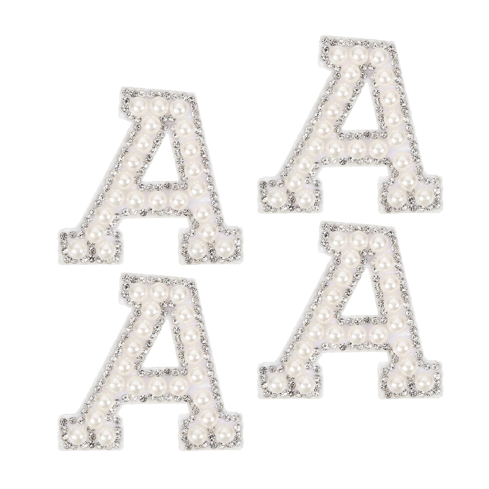 Photo 1 of uxcell 10Pcs Iron on Letters Patches, Letter A Rhinestone Pearl Alphabet Applique English Letter Sew on Patch for DIY Clothing Hat Bag, White
