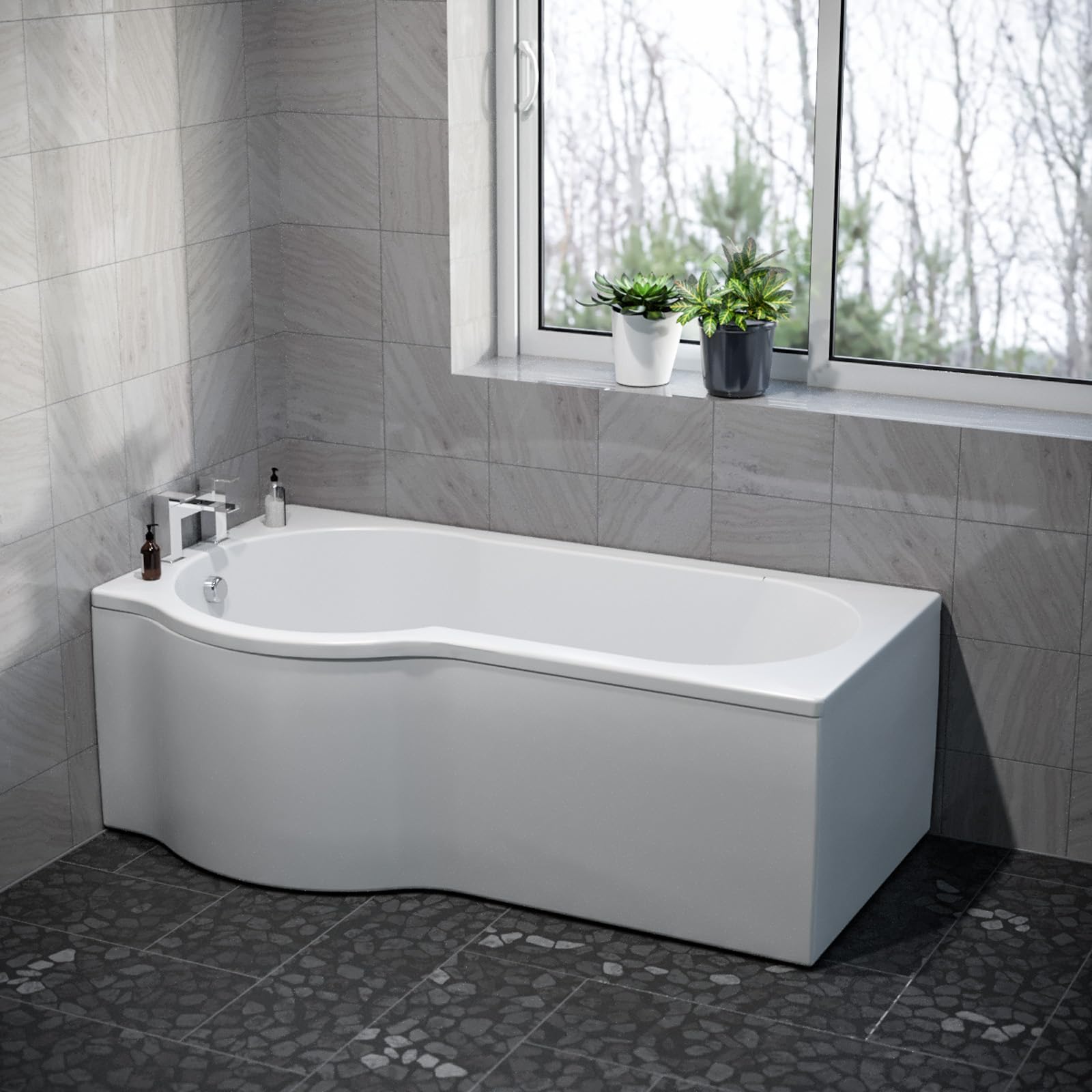 Nes Home P Shaped Left Hand 1600mm Curved Shower Bath Acrylic