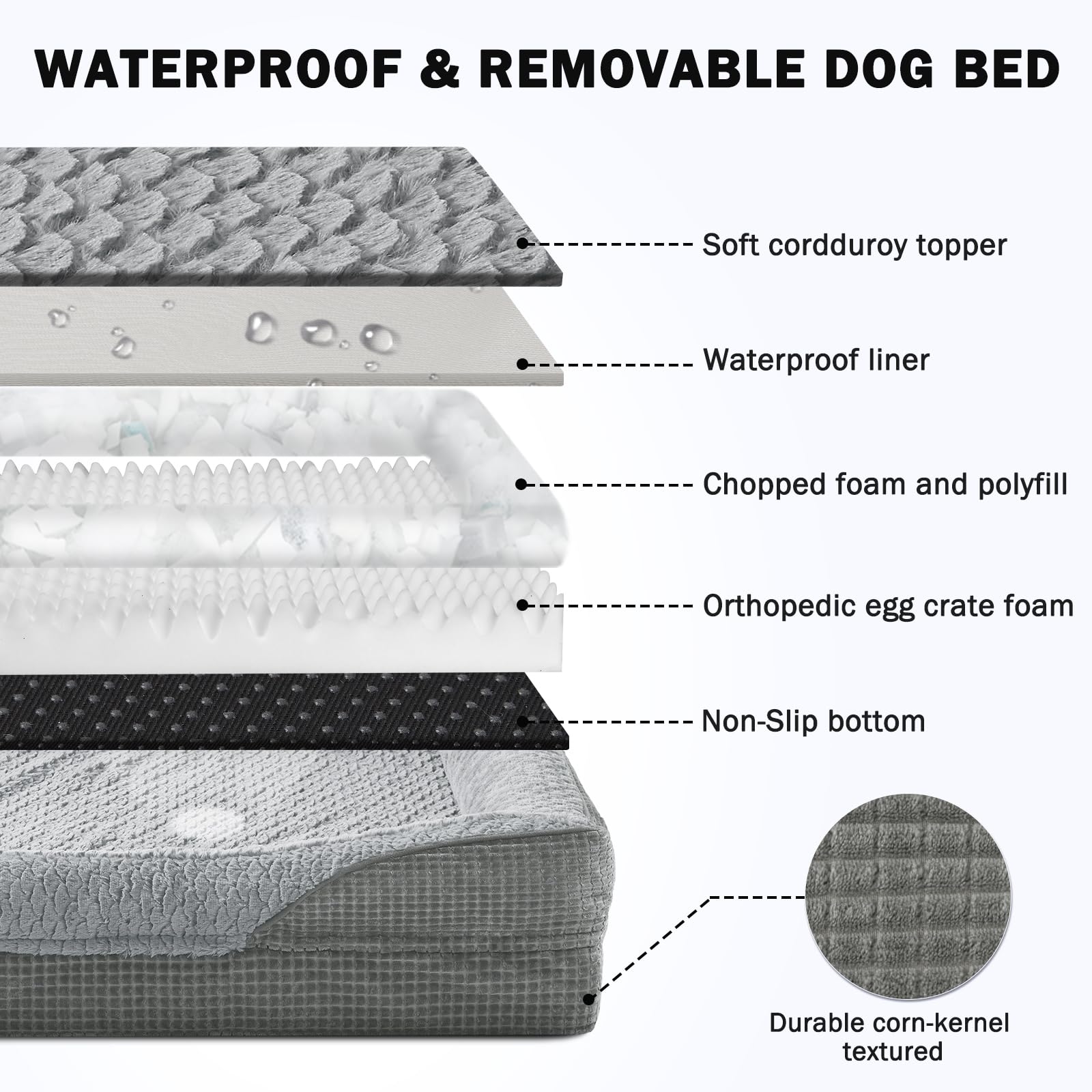 INVENHO Orthopedic Dog Beds Large Sized, XL Washable Egg-Crate Memory Foam Dog Couch Bed with Washable Removable Cover, Waterproof Lining and Nonskid Bottom - image 5