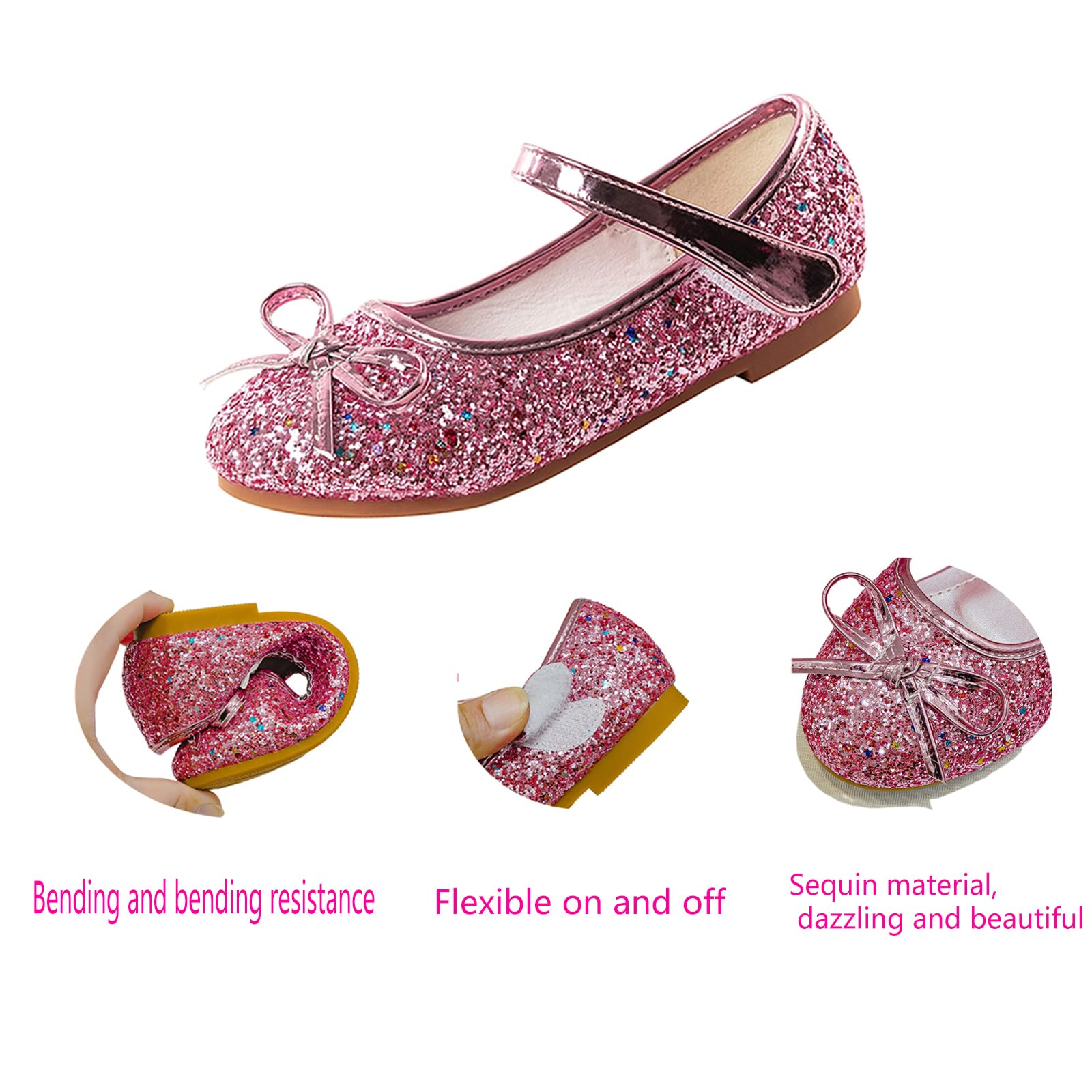 Fille Chaussures de Princesse Mariages Glitter Bowkno Plates Anniversaire Paillettes Chaussures Ballerines Flat Fête Noël D'école