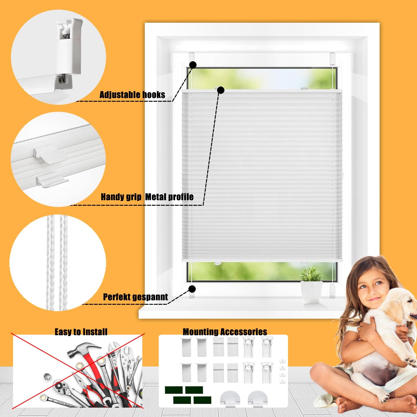 Easyfix Store Plissé 85 x 100 cm sur Mesure pour Toutes Les fenêtres intérieures, Store Occultant sans Perçage Ouverture à Double Sens pour Fenêtres Et Portes, Blanc