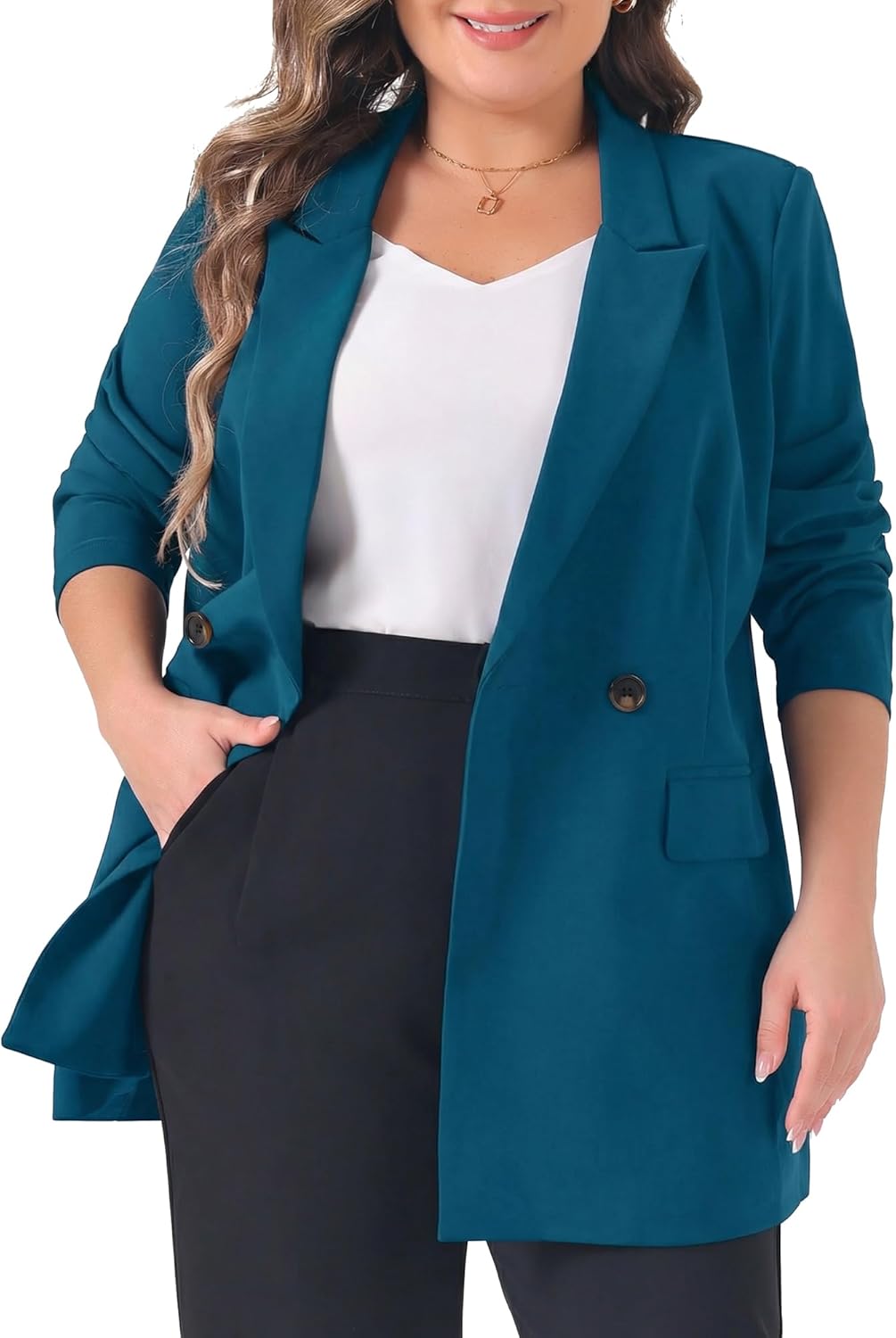 Agnes Orinda Plus Size Blazers for Women Lapel Button with Pocket Office Work Jackets Long Blazer