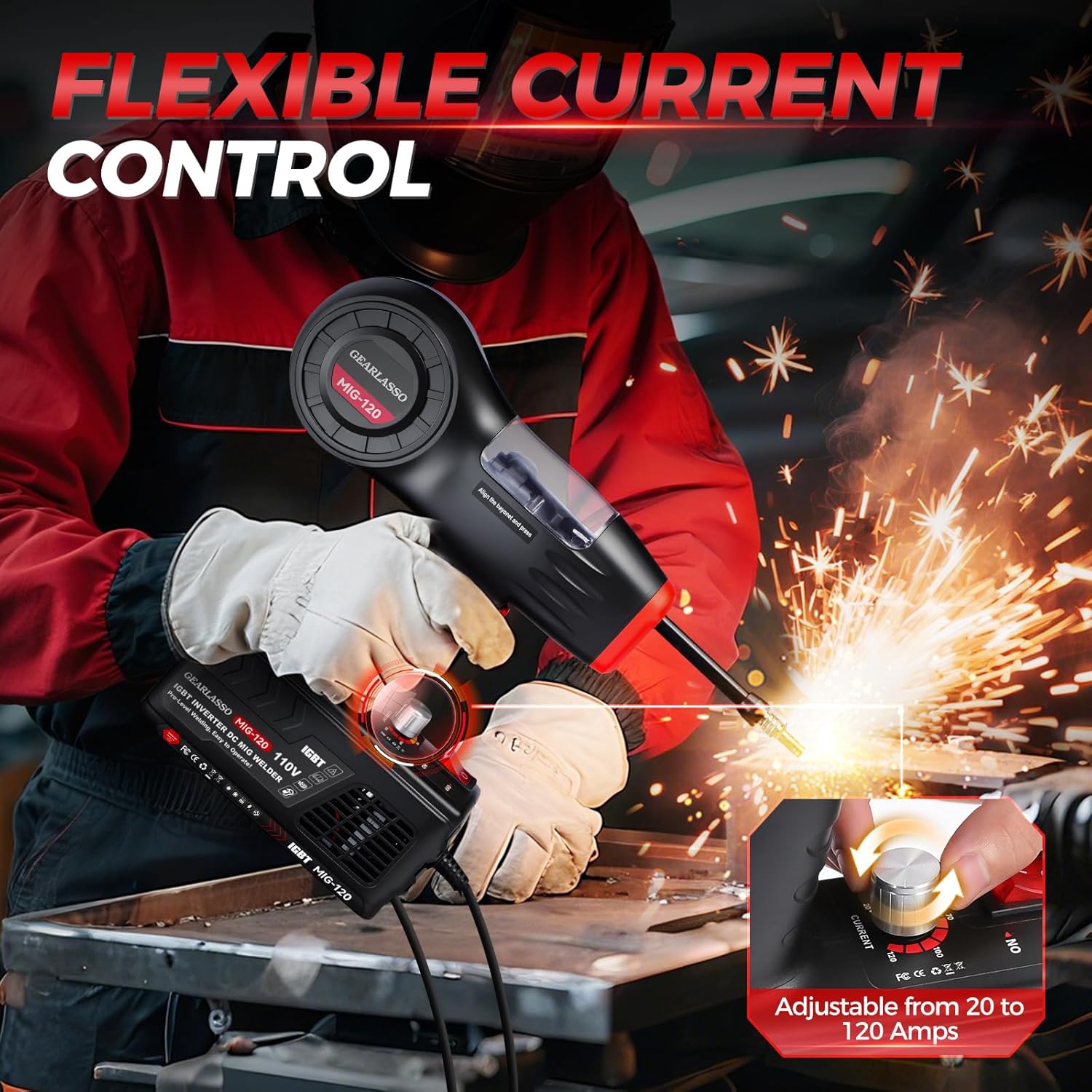 Handheld MIG Welder Machine 110V, 20-120A Flux Core Portable Welding Machine Portable Flux MIG Welding Machine Gasless MIG Welding Equipment