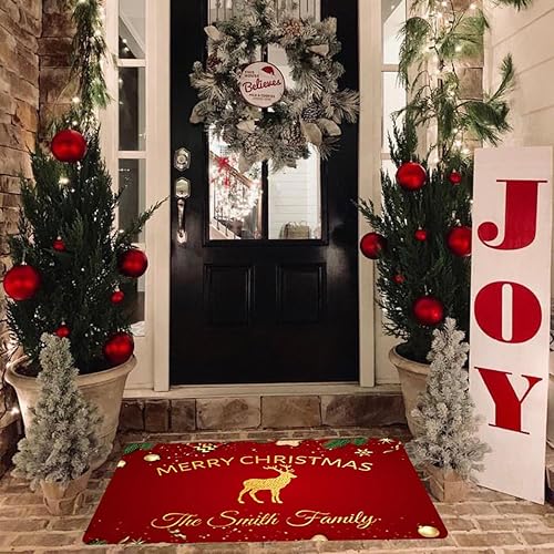 Miniatura 2 de Magimagine Tapete de Navidad personalizado para entrada al aire libre, tapete de bienvenida de Navidad personalizado con nombre de la familia,