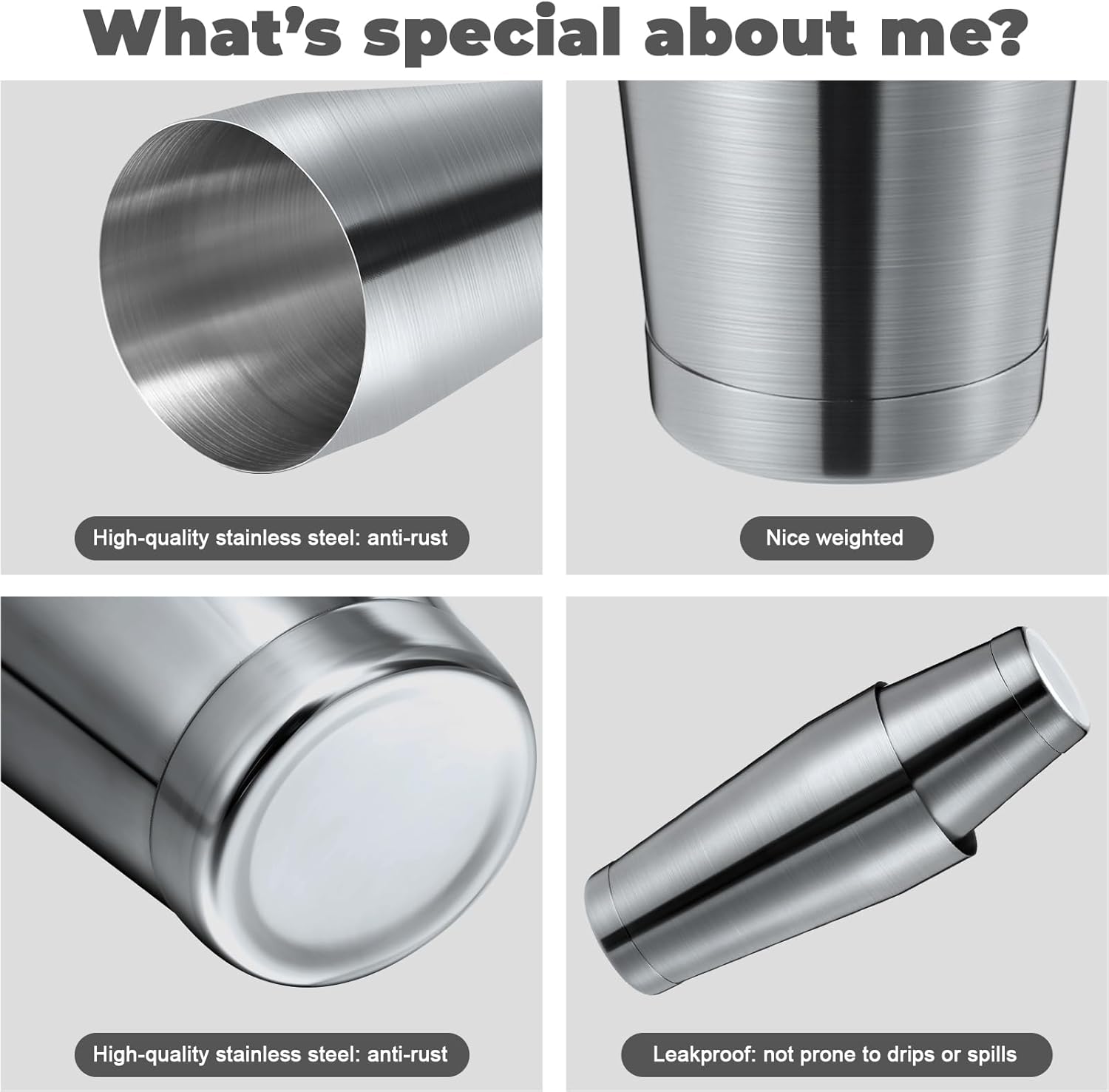 Lallisa 10 Pieces Cocktail Shakers Professional Bar Boston Shaker Set Stainless Steel Martini Shaker Drink Mixer Basic Tools Weighted Shake Metal Can for Bartenders, 18 Oz, 28 oz(Sanding Silver) - Image 3