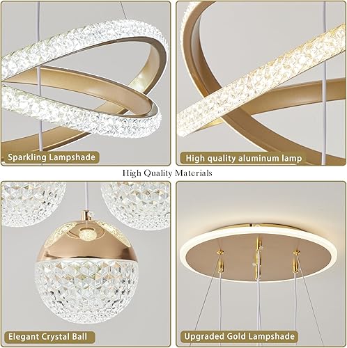 Miniatura 6 de Candelabros LED dorados modernos, lámpara colgante LED para comedor, lámparas regulables con control remoto, candelabros modernos ajustables para