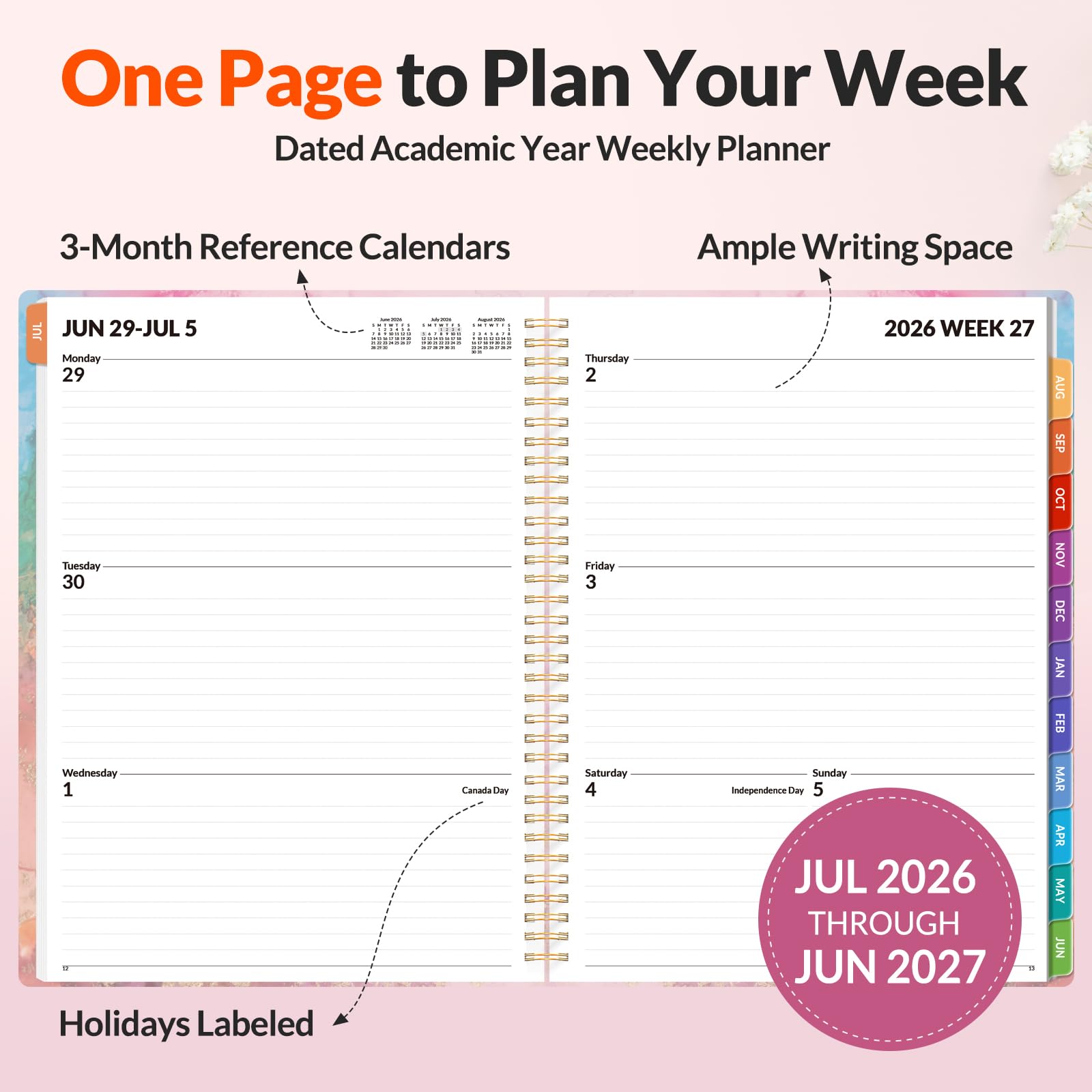 SUNEE Agenda accademica settimanale e mensile 2024-2025, agosto 2024-dicembre 2025, calendario scolastico 8,5 x 11 pollici, agenda giornaliera con scheda mensile, copertina flessibile, pagine