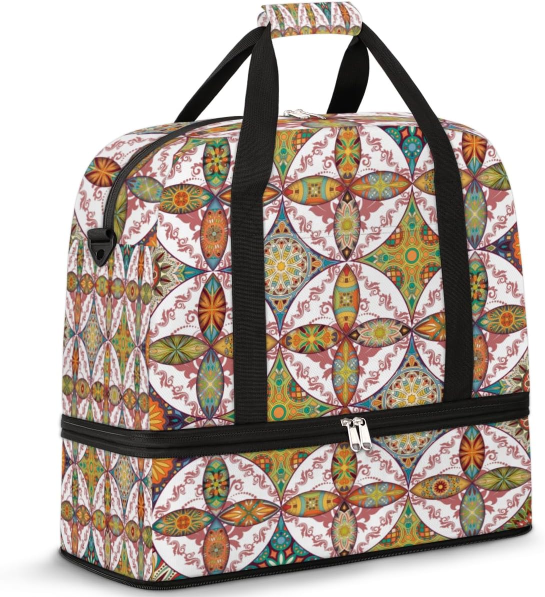 QsirBC African Modern Texture Gym Bag for Women Duffle Tote with Shoes Compartment Men Weekender Duffel for Dance Travel Sports Swimming Overnight