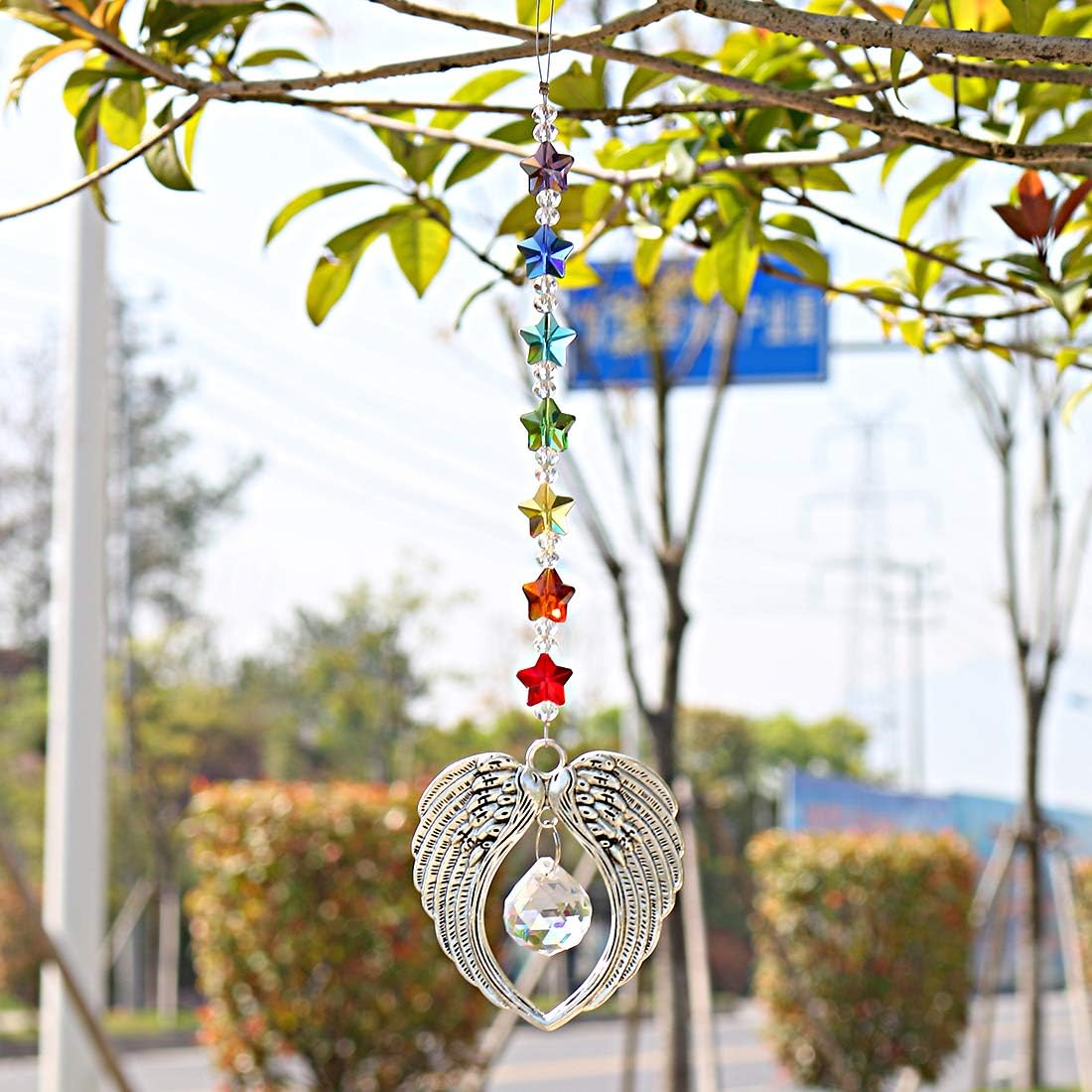 H&D HYALINE & DORA Crystal Angel Wing Pendant with Crystal Ball Hangings Suncatcher for Home Window Decor : Patio, Lawn & Garden