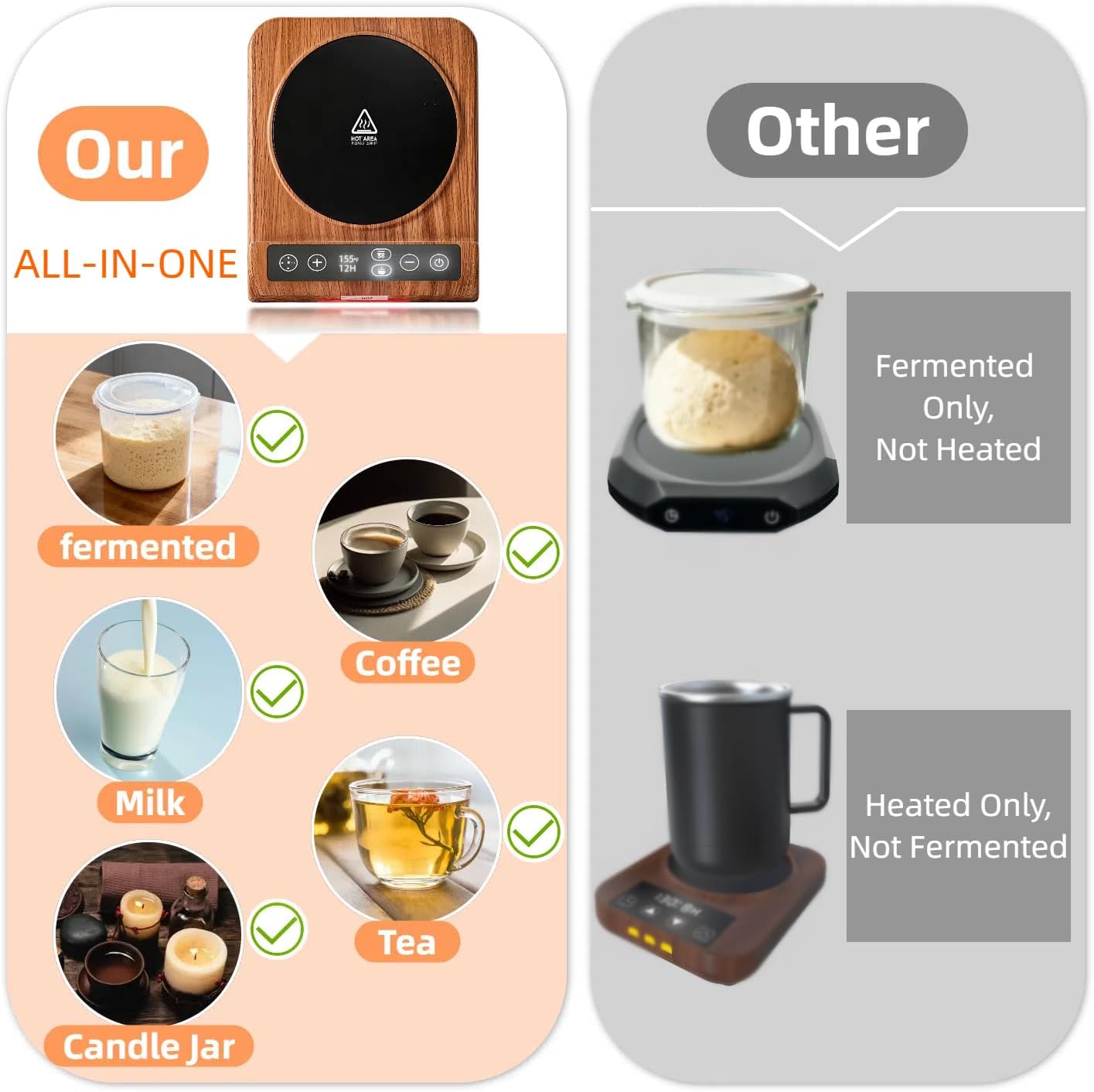 2in1 Sourdough Starter Warmer,Multiple Mug Warmer,Temp Settings (70-180℉) Thermostat Control, 24Hrs Timing, Sourdough Warming Mat and Perfect for Home Baking Heating Coffee Milk Tea (Black)