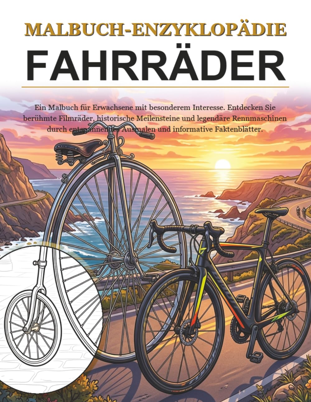 Malbuch-Enzyklopädie – Fahrräder: Ein Special-Interest-Malbuch für Erwachsene. Entdecke Fahrräder durch entspannendes Ausmalen und informative Faktenblätter.