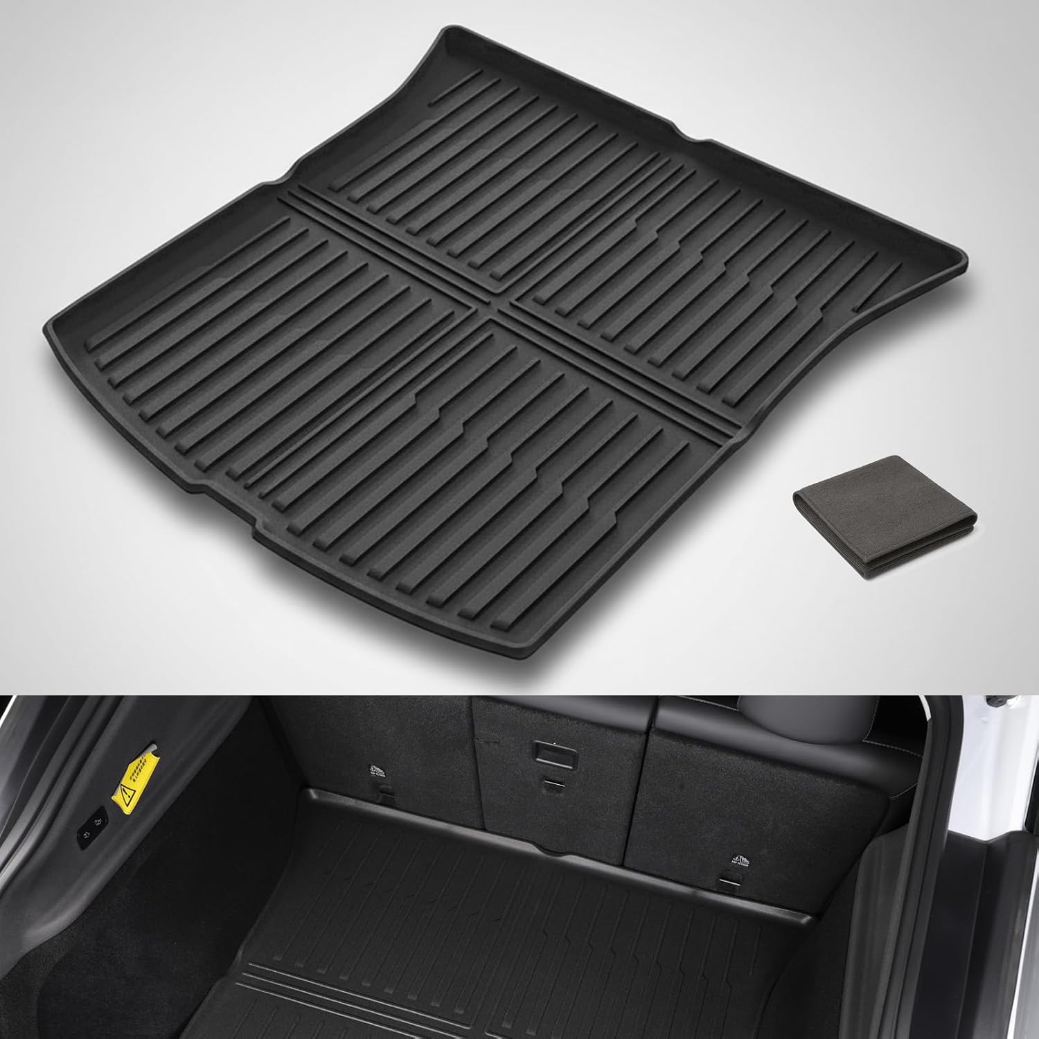 Trunk Mat for Tesla Model Y (Juniper) 2025–2026, Custom-Fit All-Weather TPE Cargo Liner, Anti-Slip, Easy-Rinse, Channel Design (5-Seater