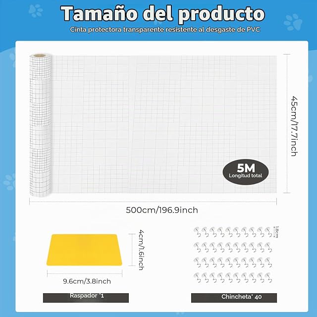 Foto 2 de 7 de Protector Sofa Gatos Arañazo, 5m x 45cm, Fundas de Sofa Anti Gatos con 40 Tornillos y 1 Rascador