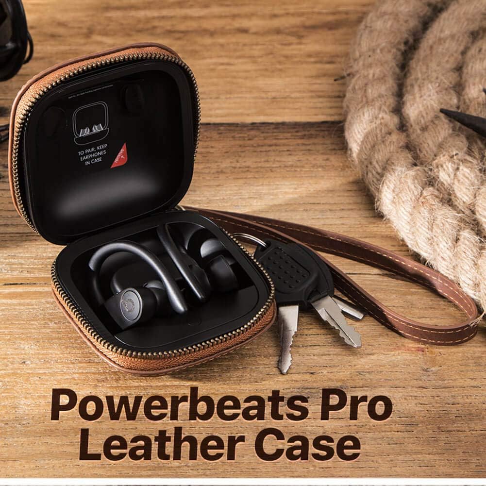 Hiram Men's Leather Travel Case for Powerbeats Pro(Brown) - Image 2