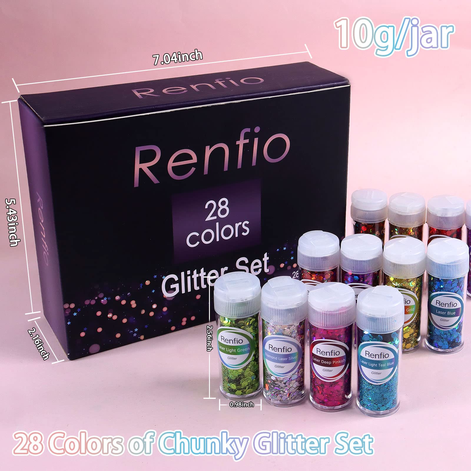 Renfio 28 Colors Holographic Chunky Glitter Set - Image 4
