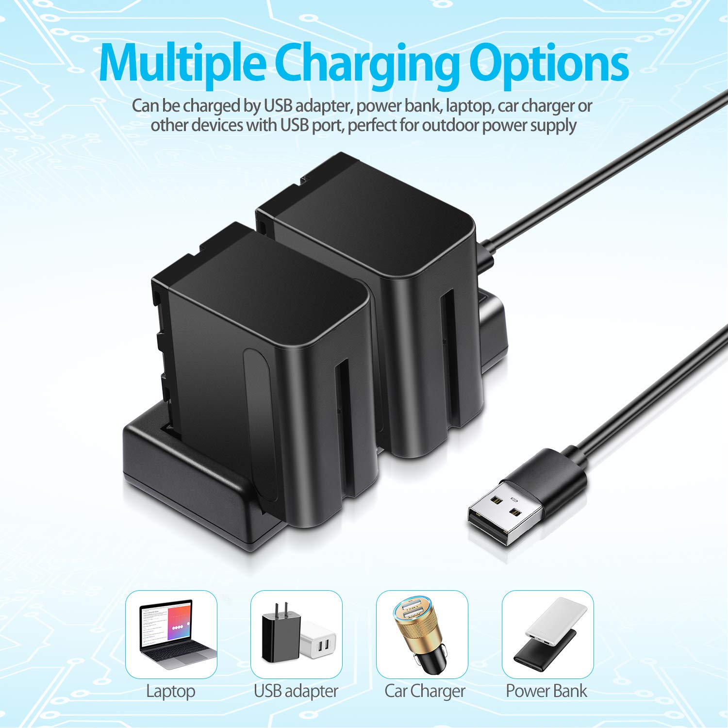 ENEGON Batterie pour NP-F970 (2 Paquets 7200 mAh) et Chargeur LCD compatibles avec la Batterie Sony NP-F930 NP-F950 NP-F960 et Sony CCD-SC55, TR516, TR716, TR818, TR910, TR917