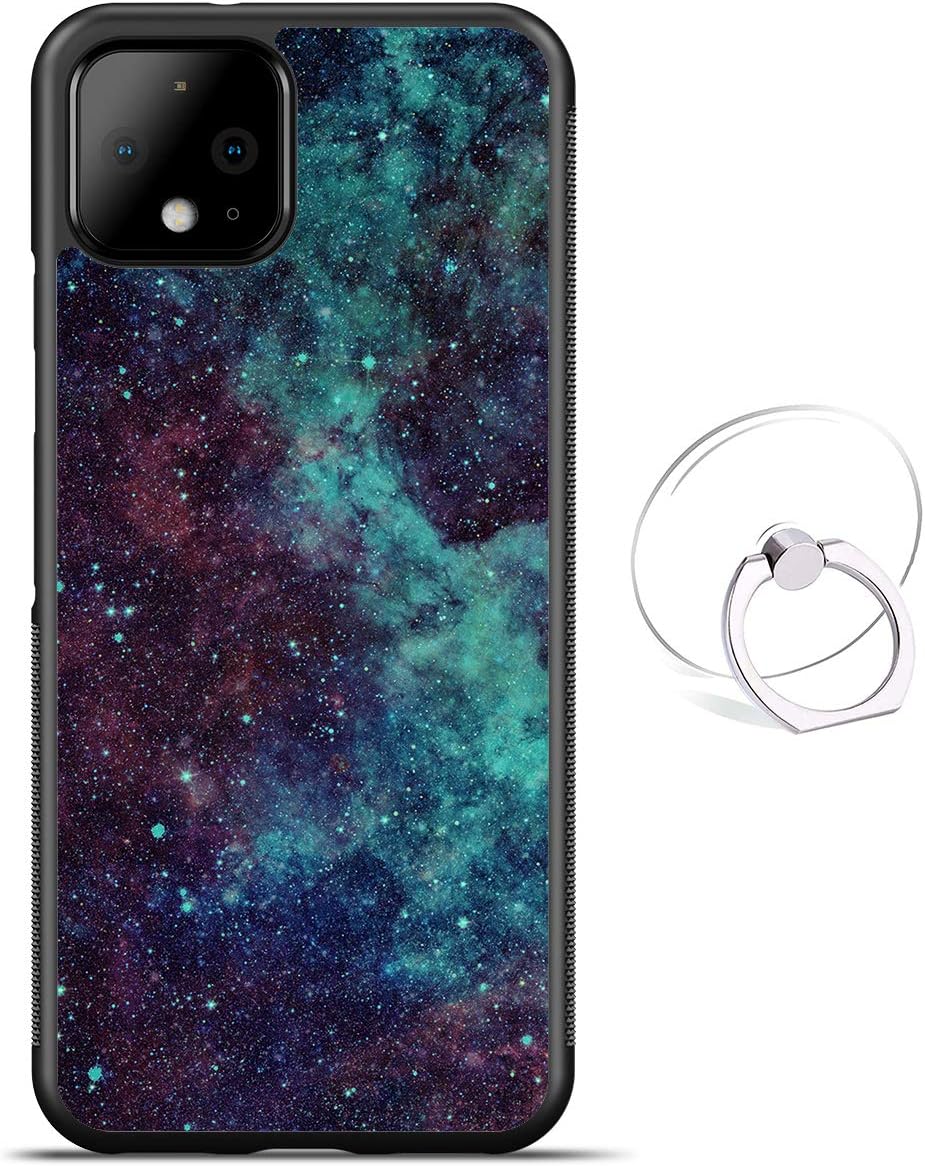 Dynippy Compatible Google Pixel 4 XL Case Non-Slip Shockproof Protection Plastic Silicone Rubber Hybrid Protective with Transparent Phone Ring Holder for Google Pixel 4XL Case- Galaxy Space