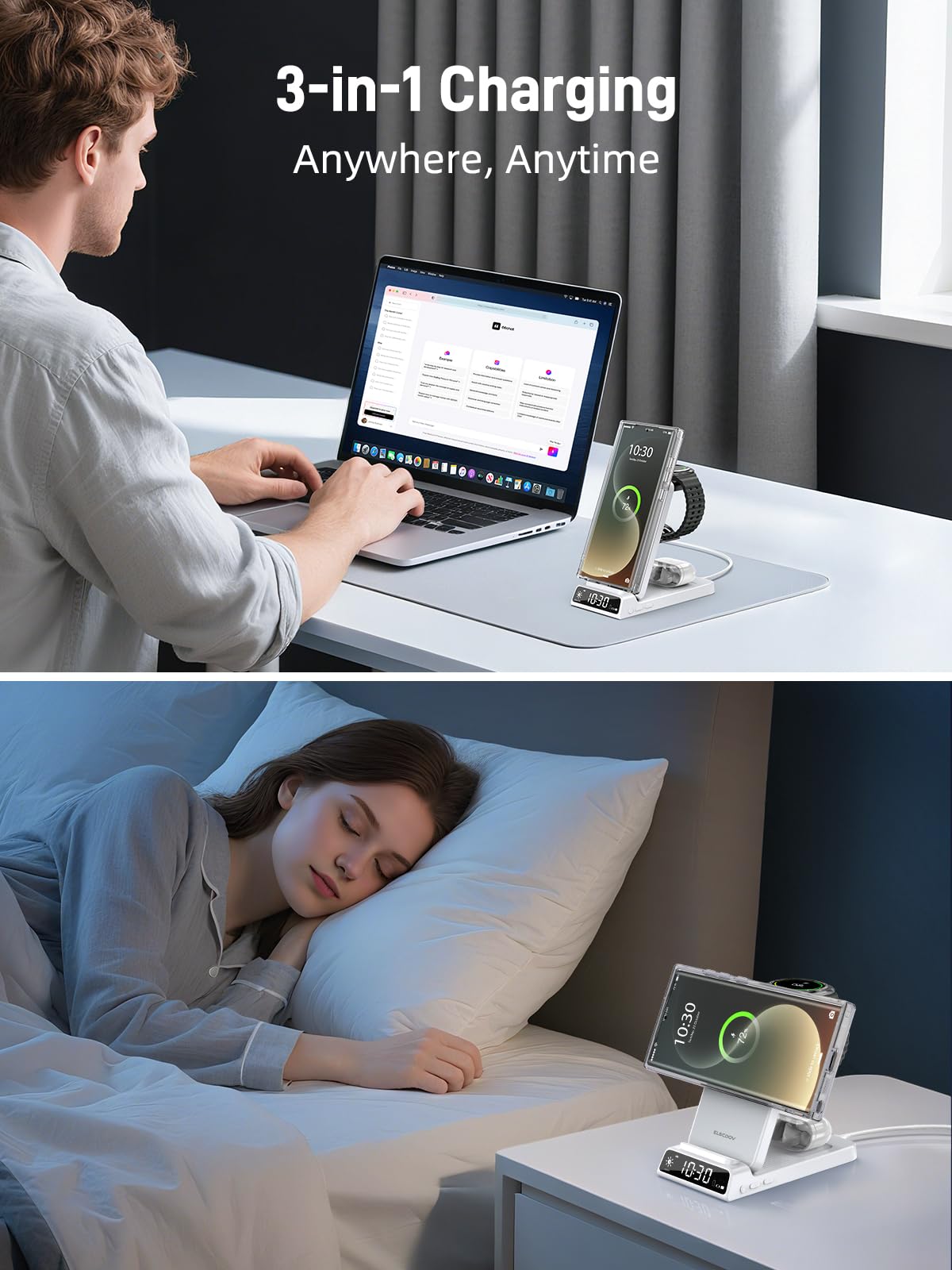 Caricabatterie Wireless per Samsung, Magnetico Stazione di Ricarica Mag Safe 3 in 1 per Samsung Galaxy S26 Ultra/S25 Ultra/Z Fold/Flip 7, Caricabatterie per Galaxy Watch Ultra/8/7 (Bianco)