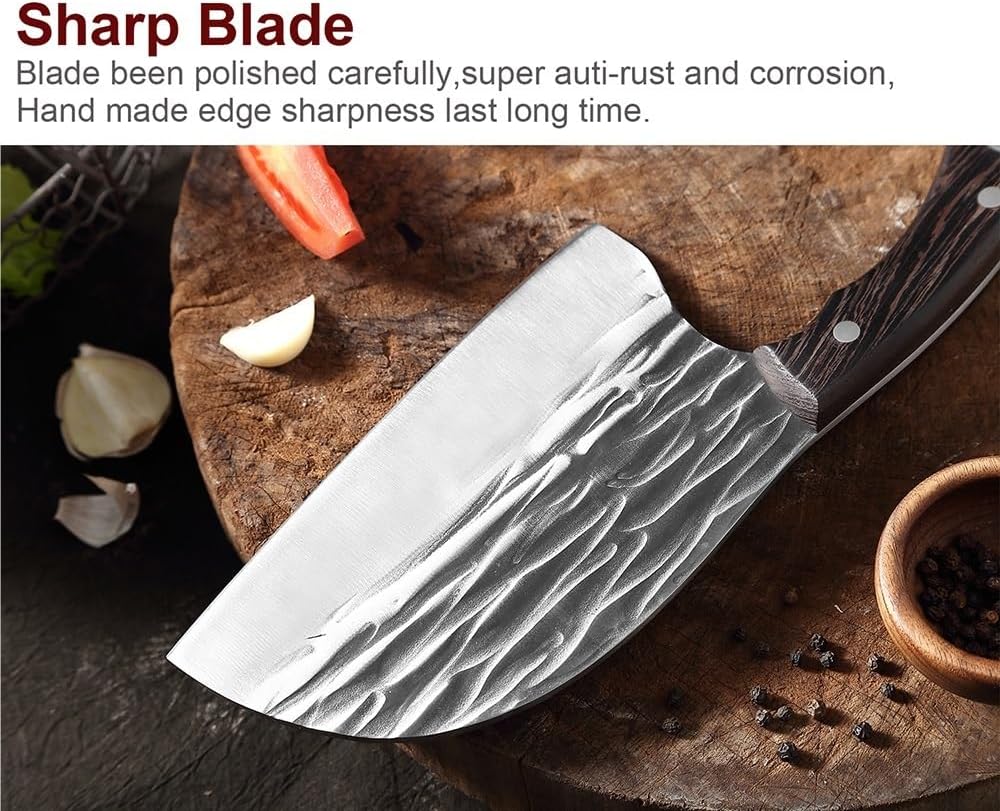 MAYIT Meat Cleaver Knife, 6.5 Inch Handmade Forged Chef Knife High-carbon Clad Steel Chinese Cleaver Kitchen Knives Wooden Handle Sharp, MAYiT5475