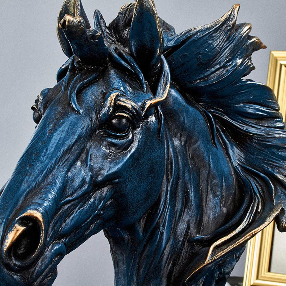 Estatua de Busto de Caballo, Modelo de Escultura de Cabeza de Caballo, Arte de Resina Envejecido Retro, colección de hogar Azul, Regalo de decoración de habitación