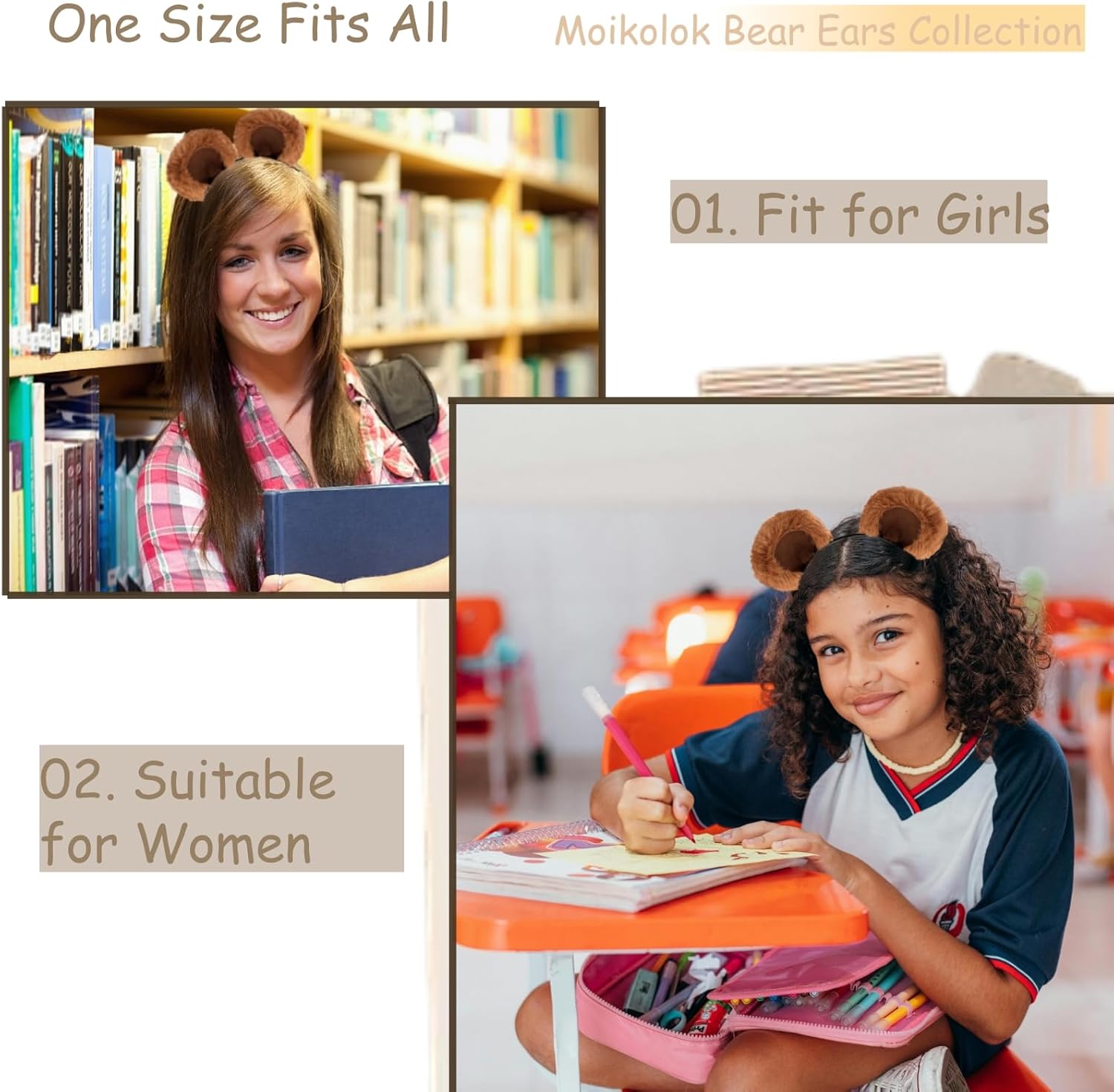 Bear Ears, Animal Ears Headband Plush Halloween Headwear Xmas Themed Party - Image 7