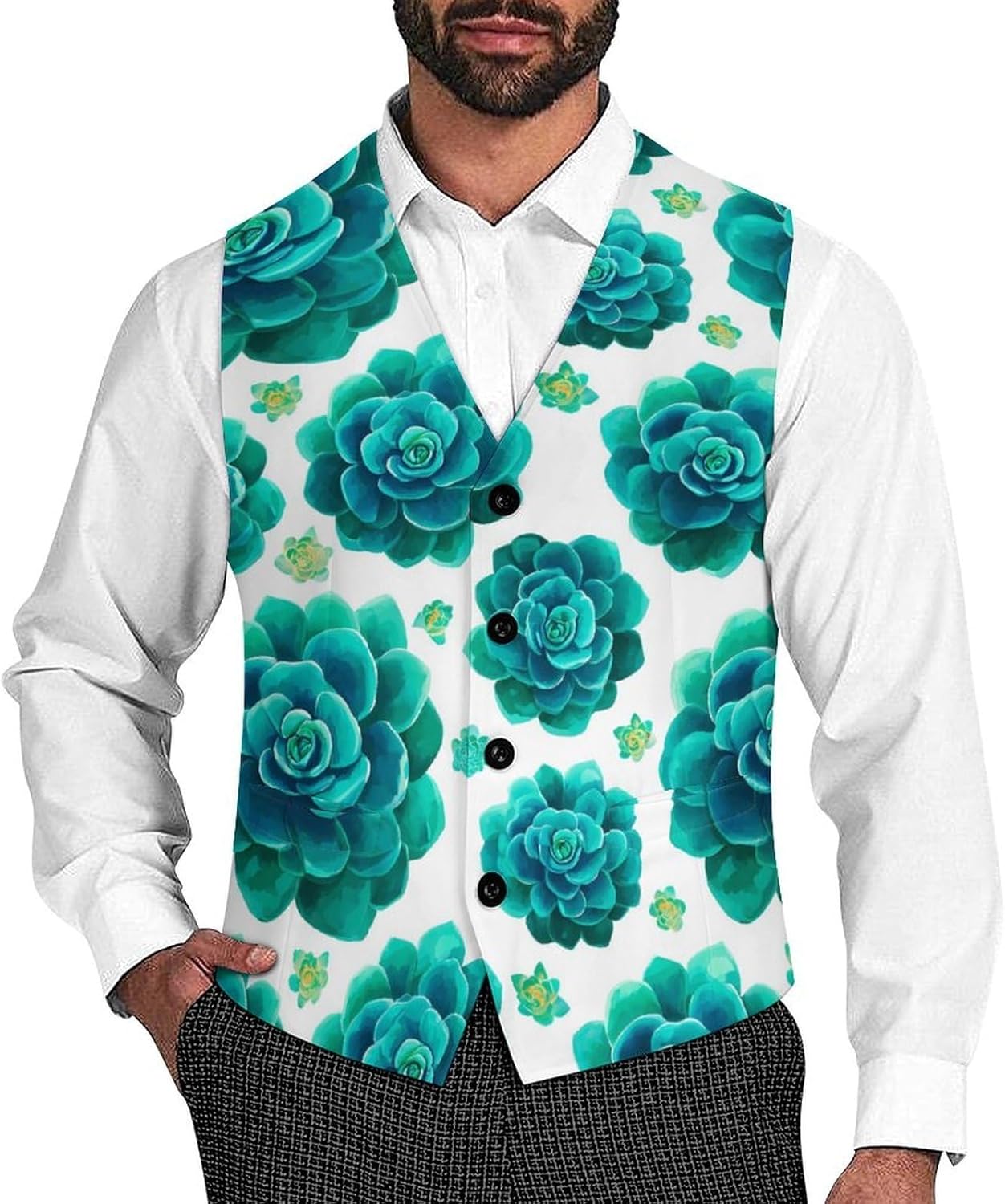 Succulent Botanical Men's Suit Vest Formal Vests Casual Dress Fit Waistcoat Casual Tuxedo for Business