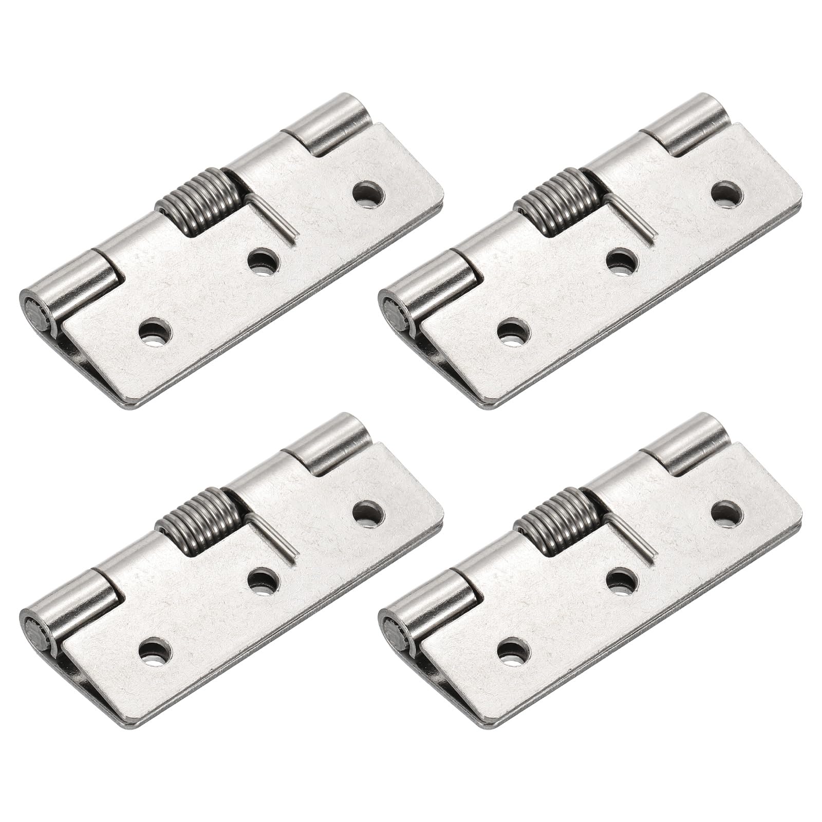 sourcing map 4pcs Spring Loaded Hinges 2.4" Length Stainless Steel Spring Self Closing Small Door Hinge for Cabinet Door Box DIY Hardware, Silver